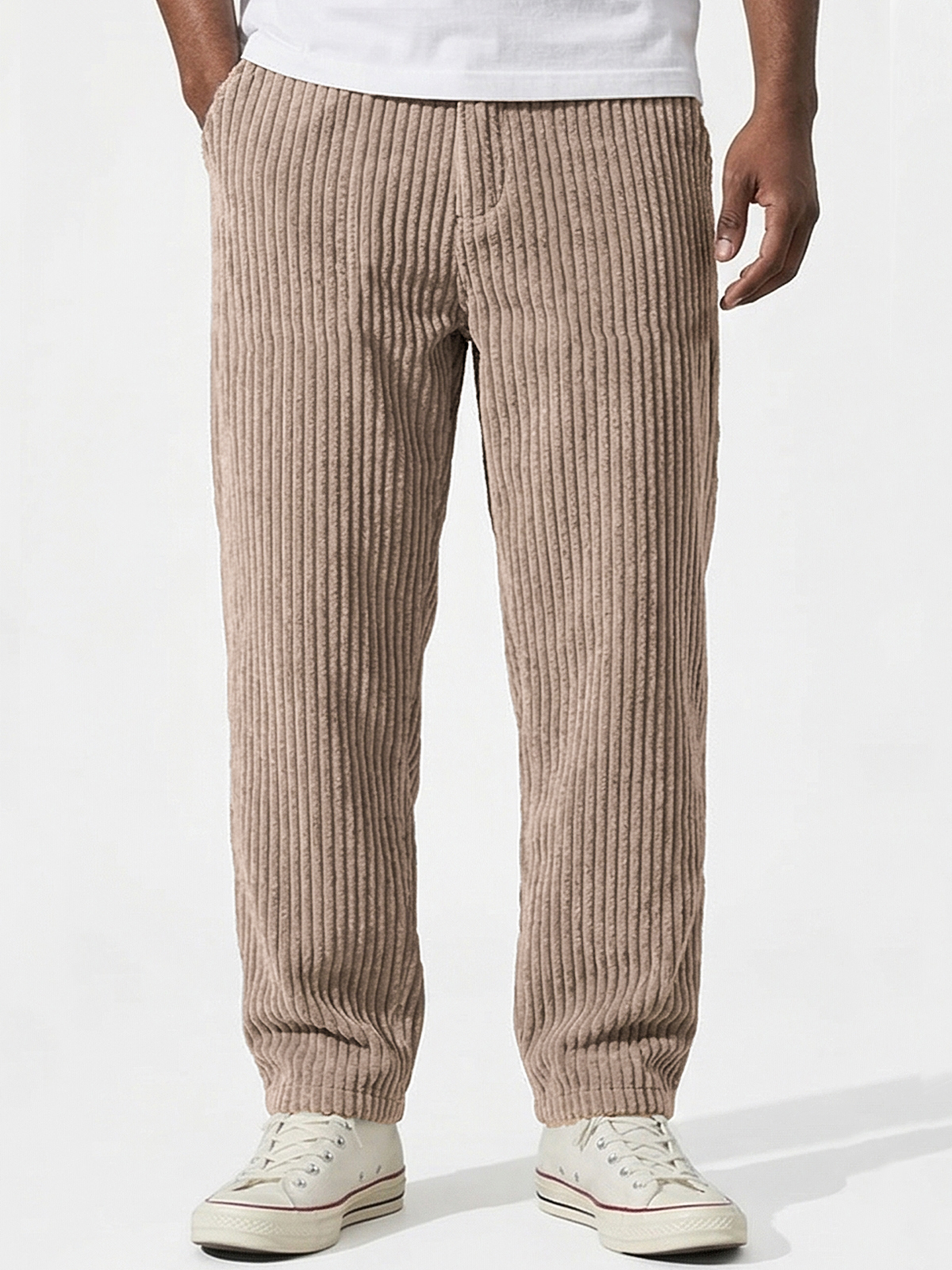 Men's Retro Casual Corduroy Trousers with Embroidered Label