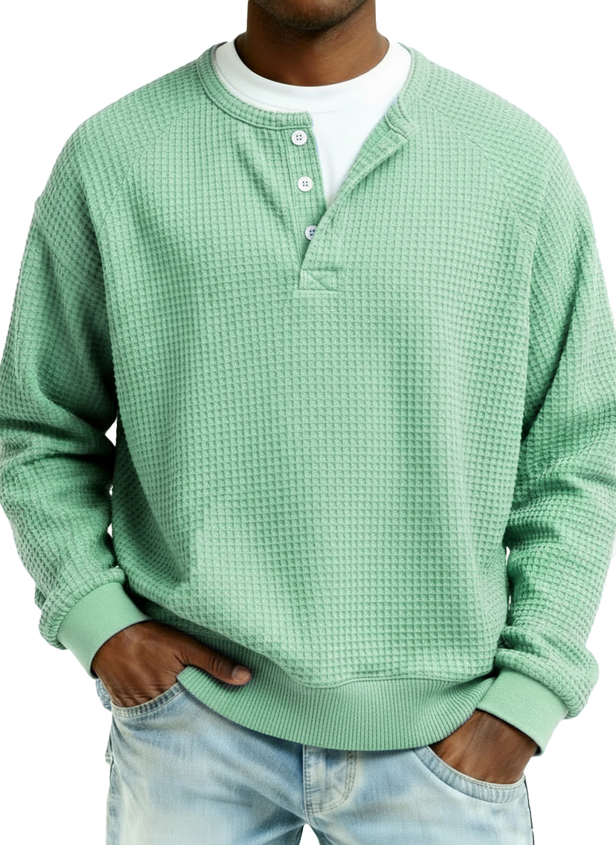 Men's Fashion Casual Waffle Fabric Raglan Long-Sleeve Top