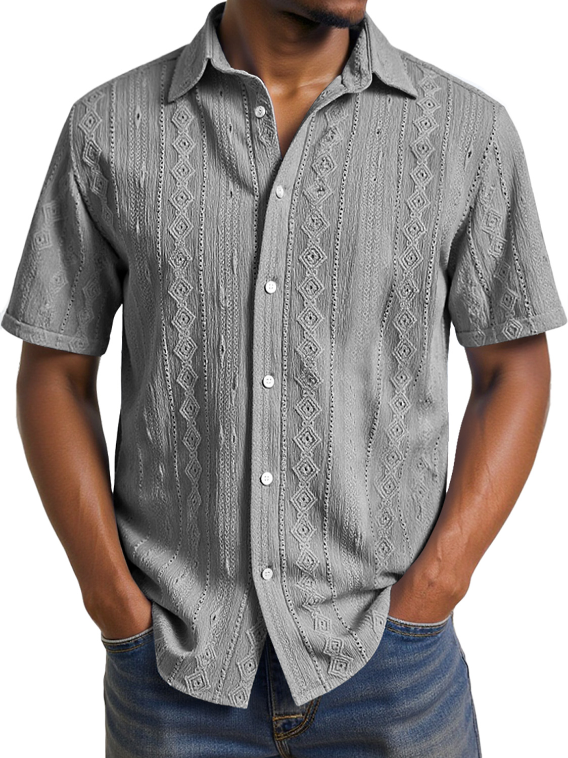 Men's Daily Casual Jacquard Texture Comfortable Short-sleeved Shirt