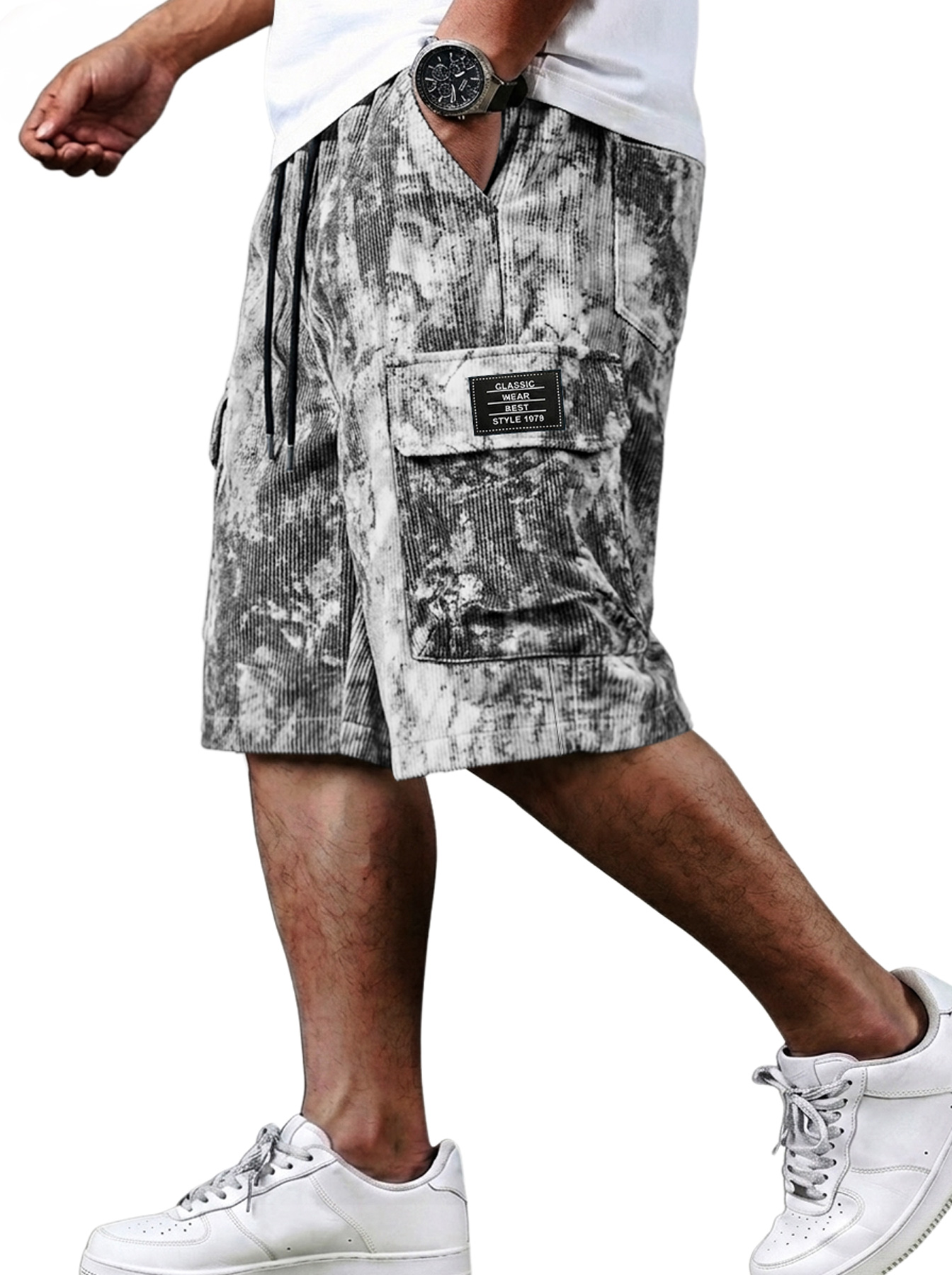 Men's Corduroy Multi-Pocket Casual Tie-Dye Print Shorts