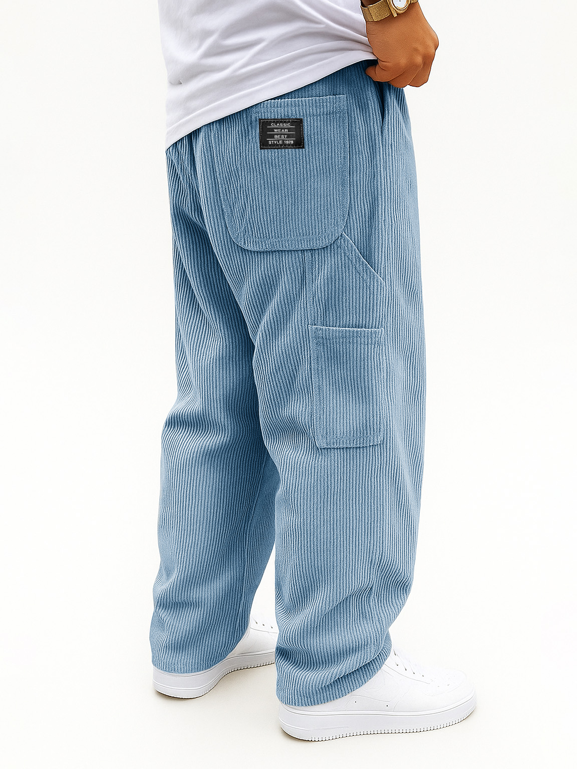 Men's Fashion Casual Outdoor Workwear Pocket Corduroy Fabric Drawstring Loose Trousers