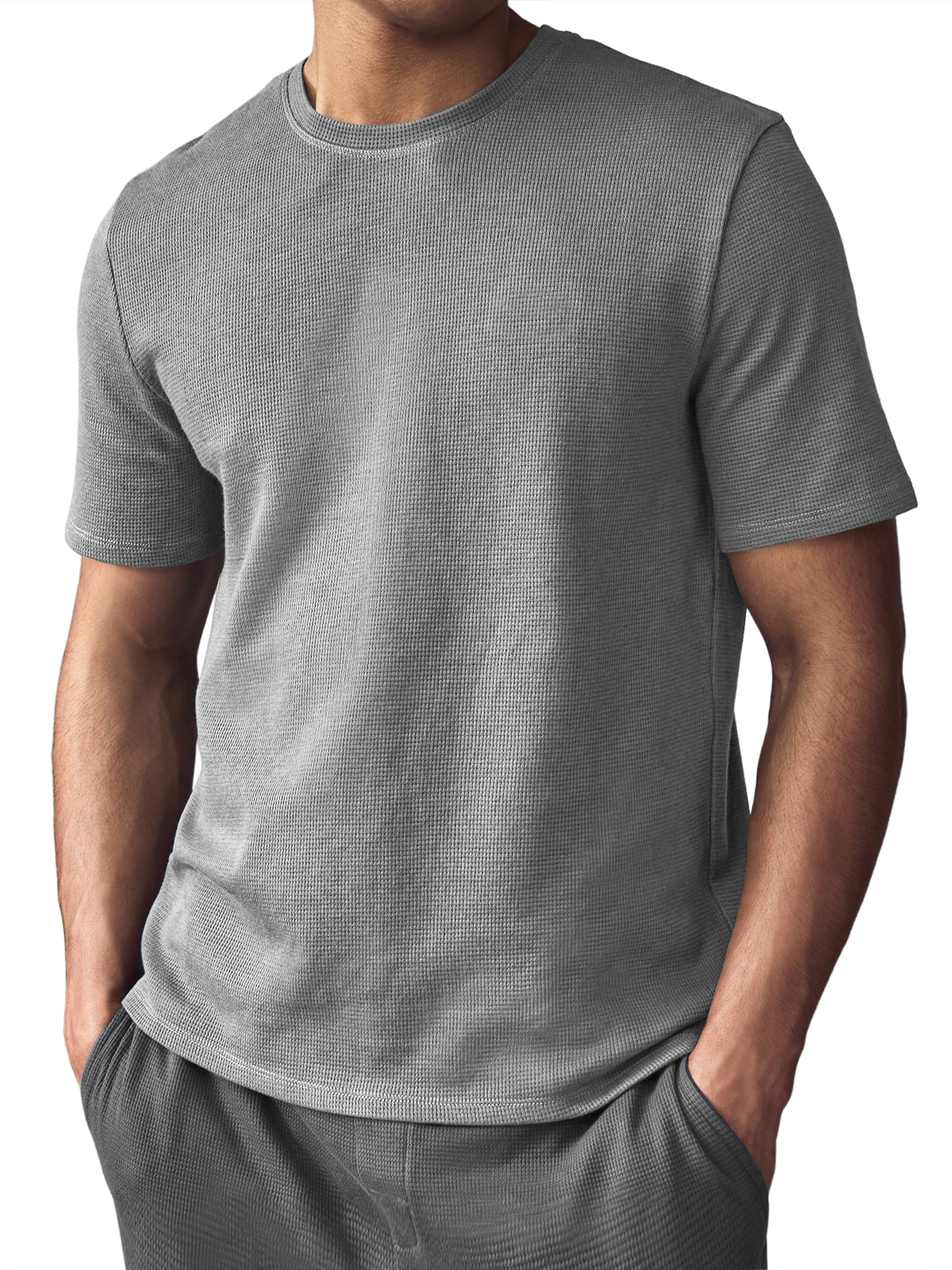 Men's Waffle Crew Neck Casual Comfortable Short Sleeve T-Shirt