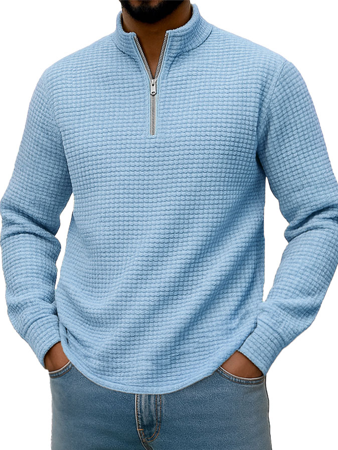 Men's Stylish Casual Corn-patterned Corduroy Fabric Stand-up Collar Half-zip Long-sleeved Sweatshirt