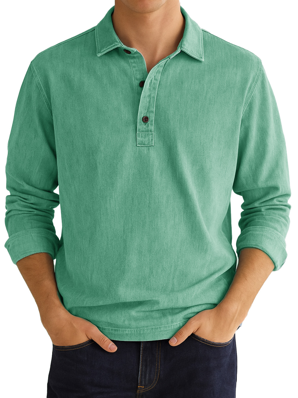 Men's Stylish Vintage Distressed Lapel Long-sleeved Polo Shirt