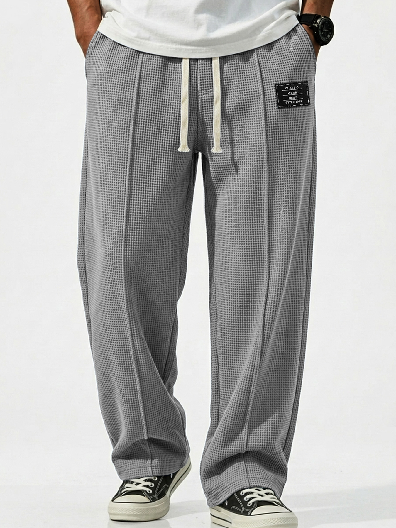 Men's Waffle Breathable Embroidered Logo Casual Trousers