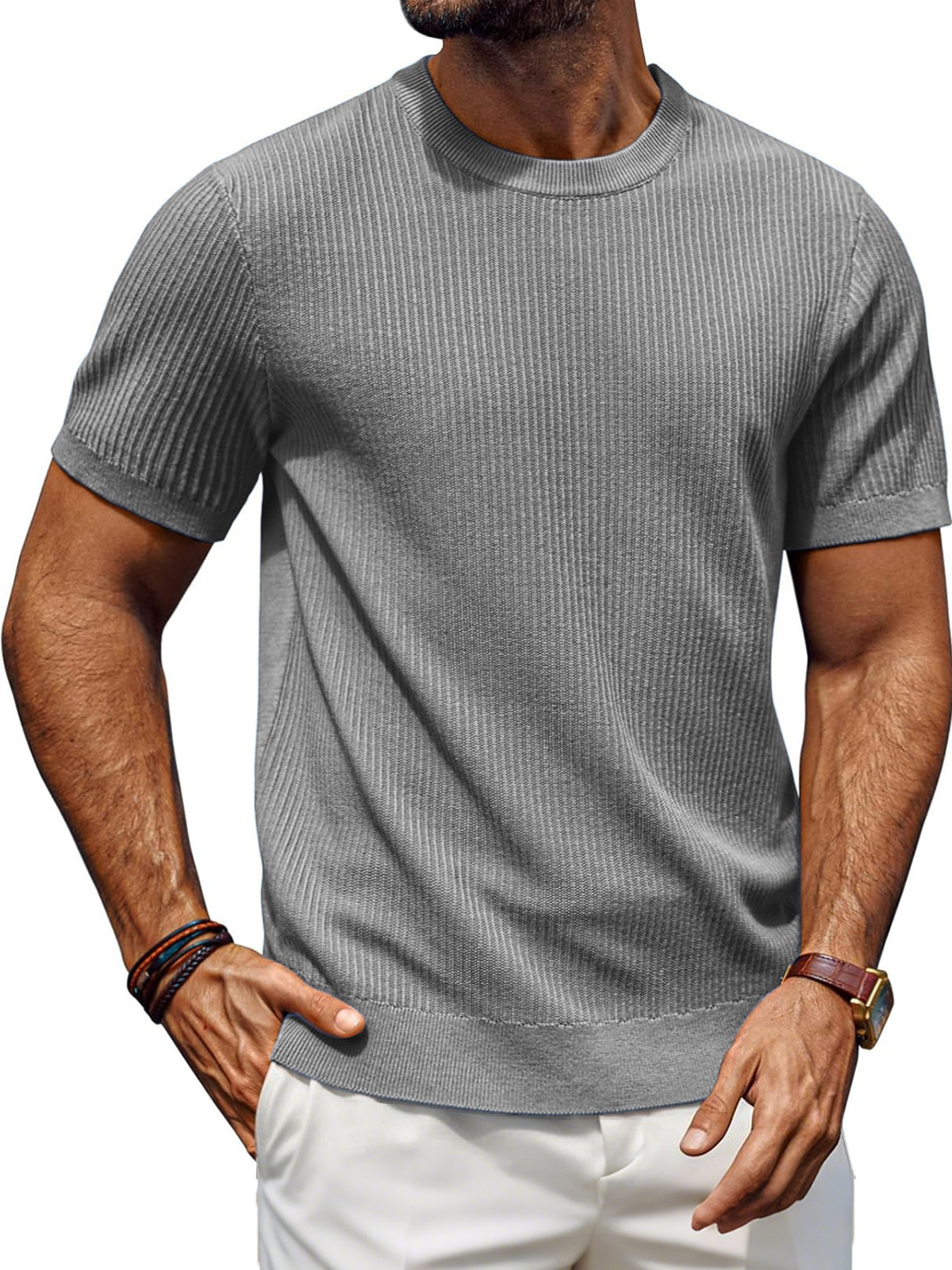 Men's Fashion Daily Casual Ripstop Fabric Short-sleeved T-shirt
