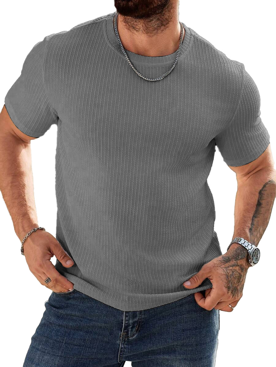 Men's Fashion Casual Striped Fabric Short Sleeve T-shirt