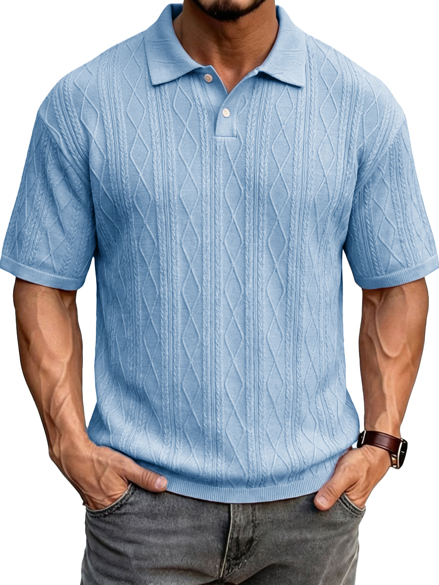 Men's Fashionable Casual Jacquard Fabric Collared Short-Sleeve Polo Shirt