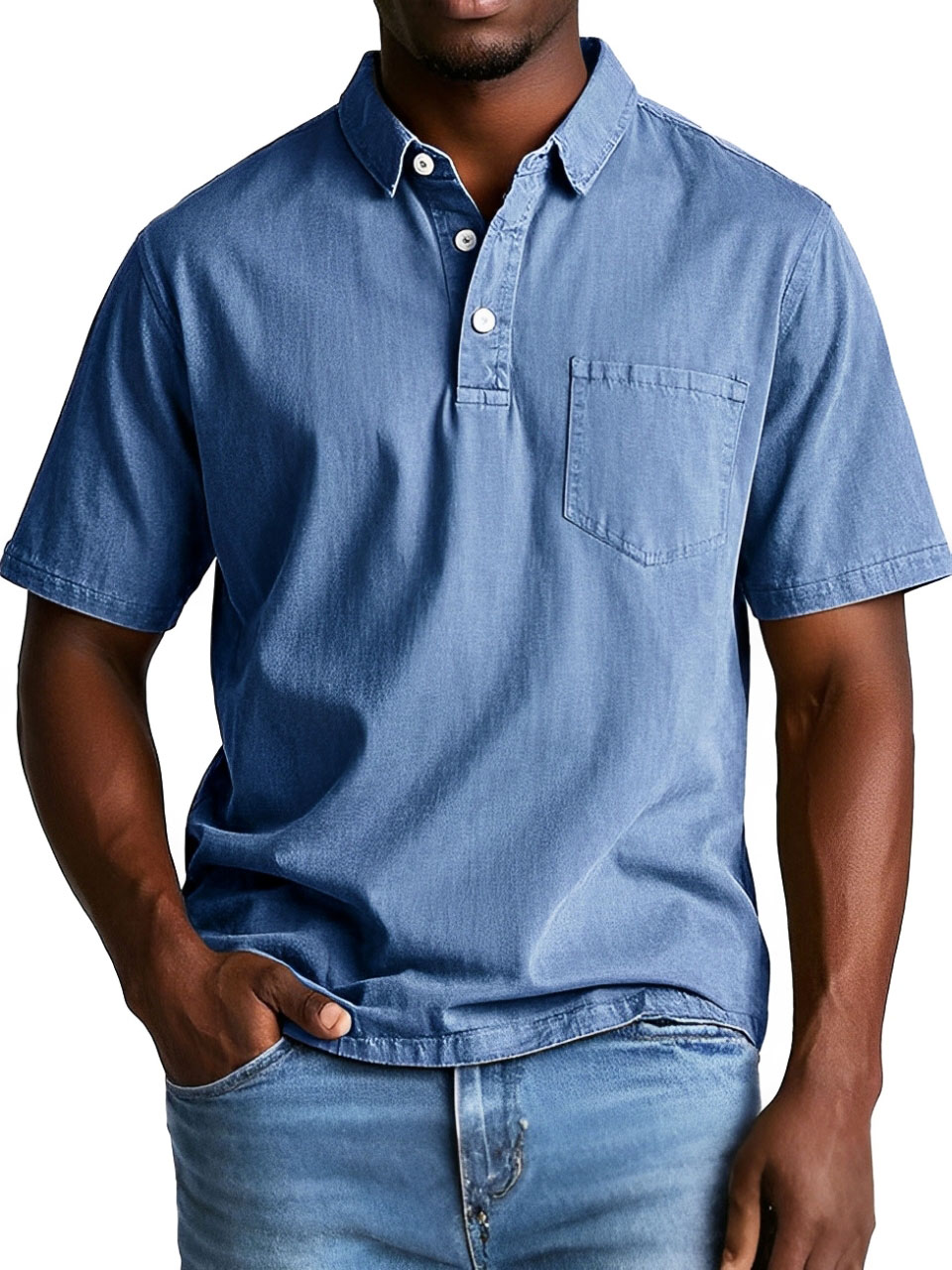 Men's Fashion Retro Distressed Lapel Pocket Short Sleeve Polo Shirt