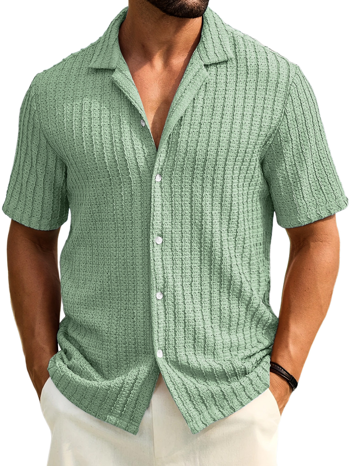 Men's Daily Casual Texture Lapel Comfortable Short-sleeved Shirt