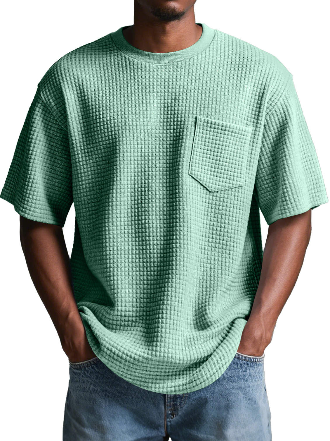 Men's Daily Round Neck Checkered Lapel Pocket Solid Color Short Sleeve T-shirt