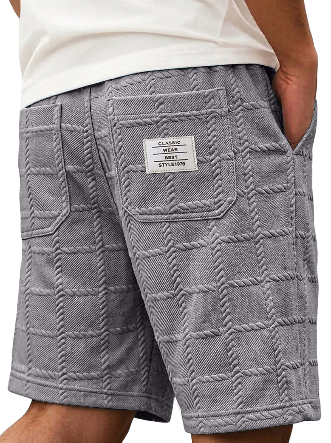 Men's Solid-Color Casual Shorts with Jacquard Texture and Embroidered Logo