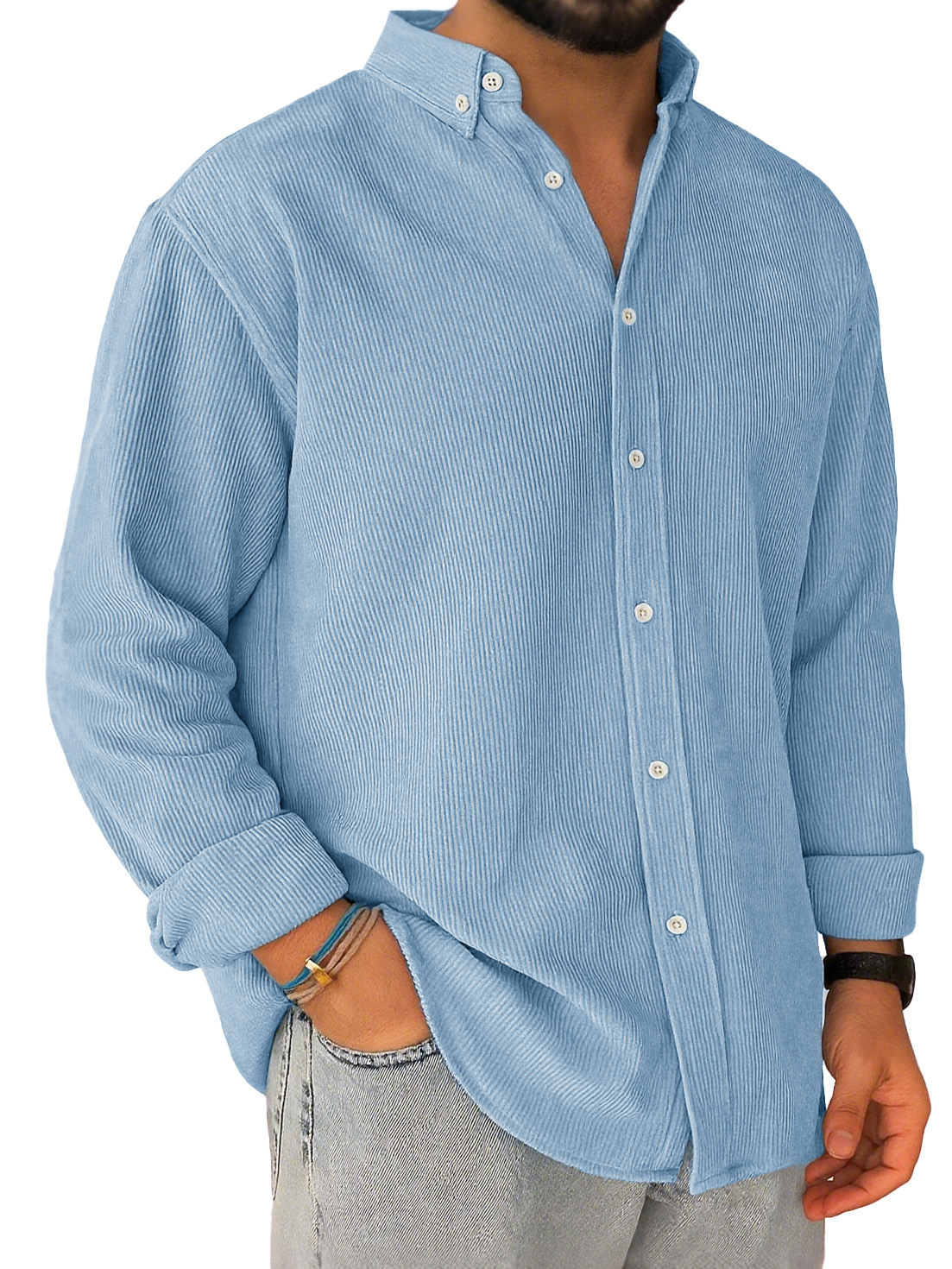 Men's Casual Corduroy Loose-fitting Long-sleeved Lapel Shirt