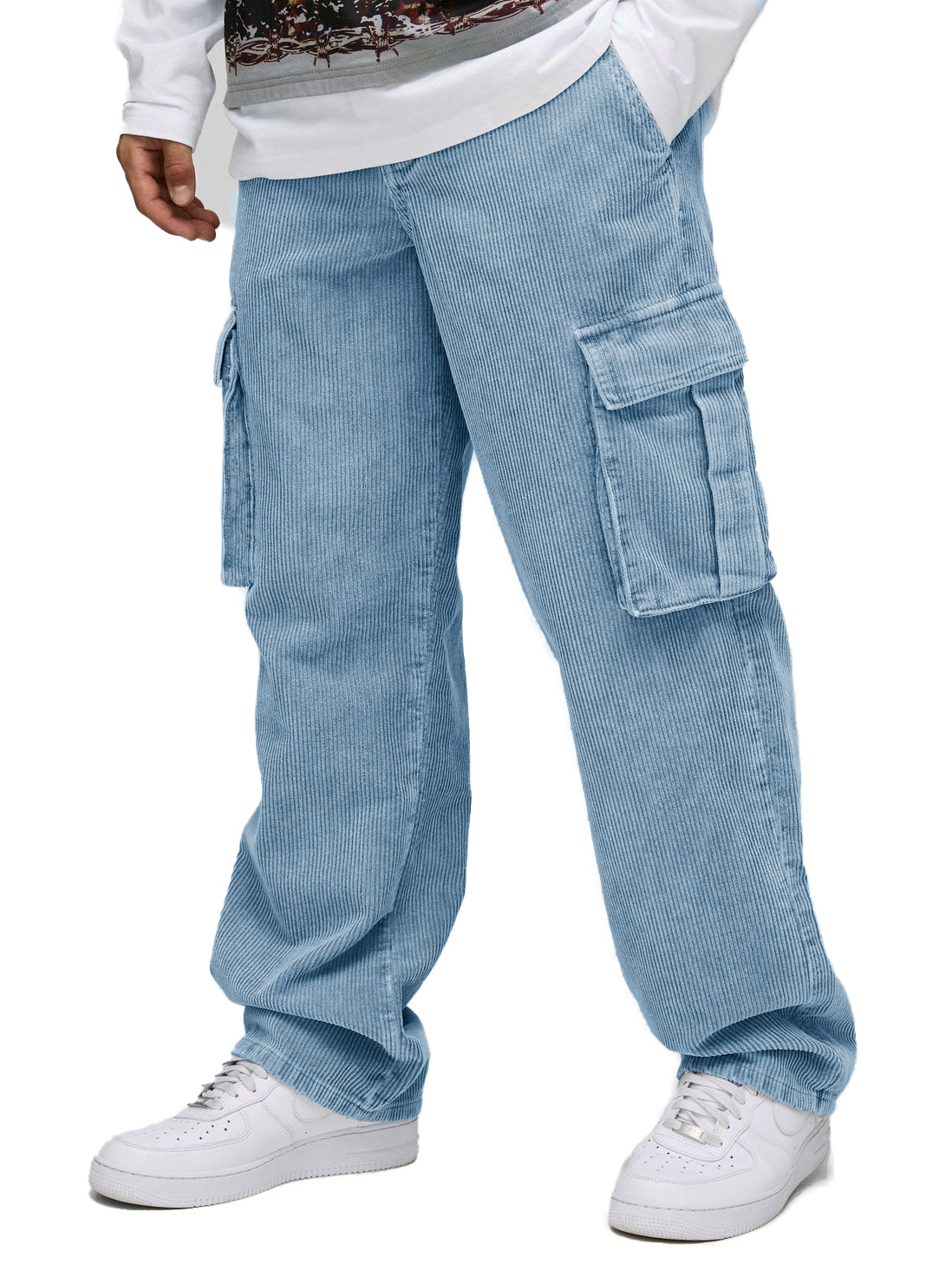 Men's Stylish Retro Corduroy Cargo Pocket Loose Elastic Waist Trousers