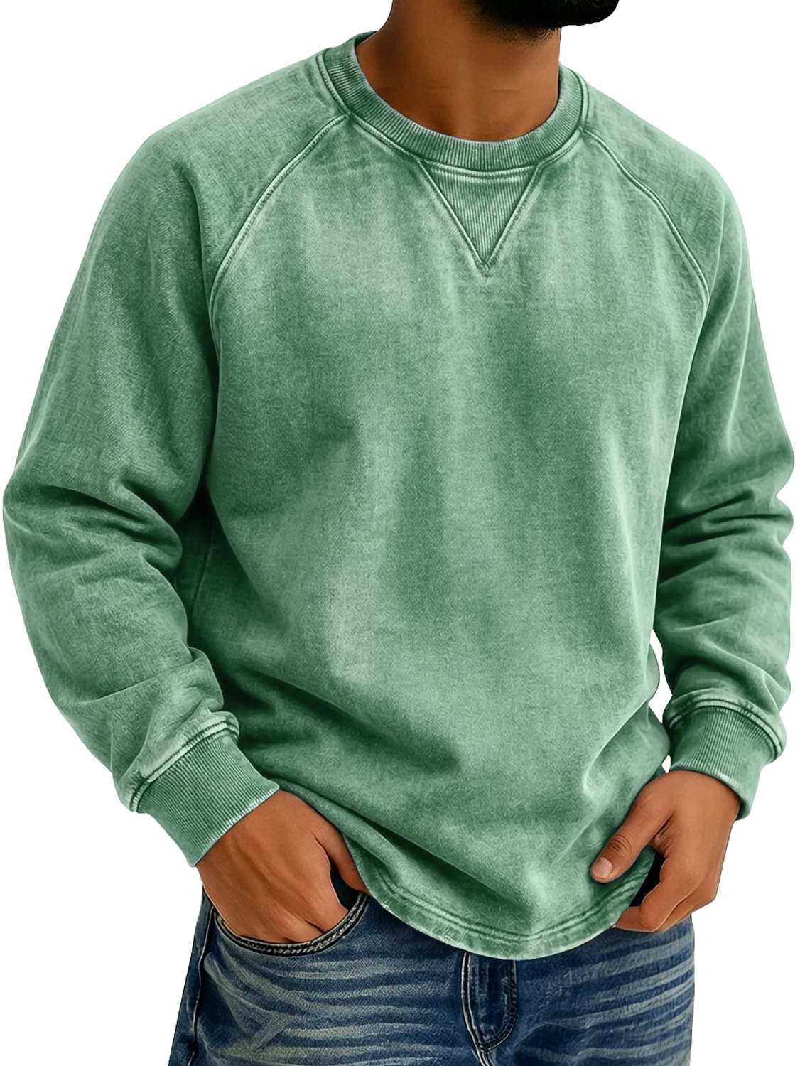 Men's Vintage-style Crew Neck Casual Long-sleeved T-shirt With Raglan Sleeves