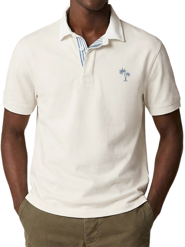 Men's Urban Casual Coconut Tree Stripe Short-Sleeved Polo Shirt