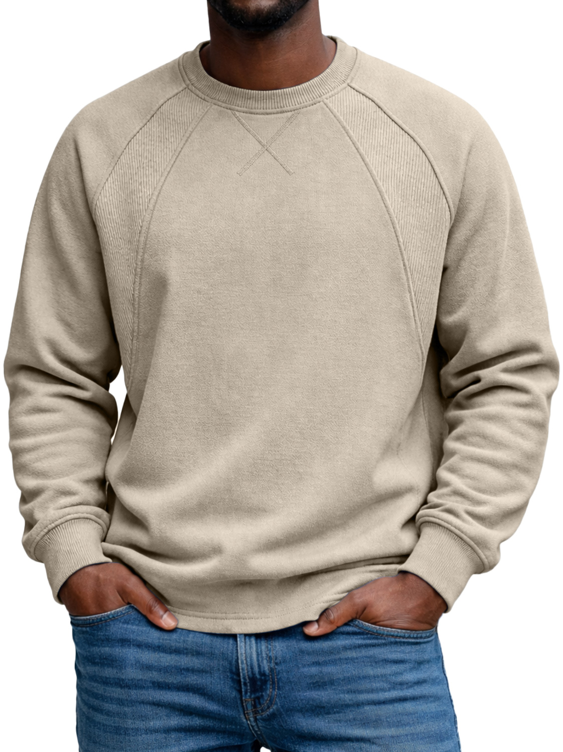 Men's Everyday Crew Neck Raglan Sleeve Patchwork Design Casual Long-sleeved T-shirt
