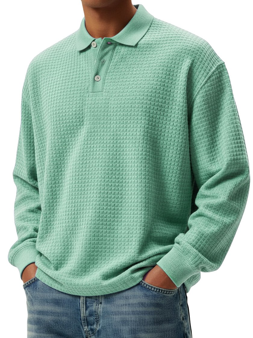 Men's Stylish Retro Small Square Fabric Lapel Long-sleeved Polo Shirt