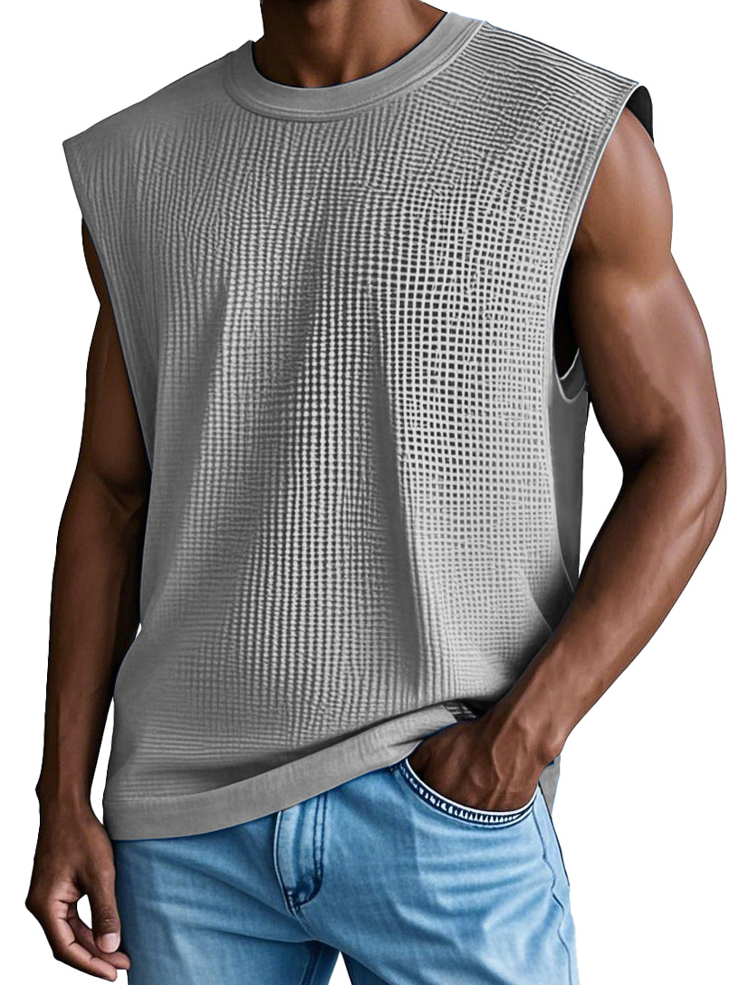Men's Fashion Retro Sports Waffle Fabric Sleeveless T-shirt