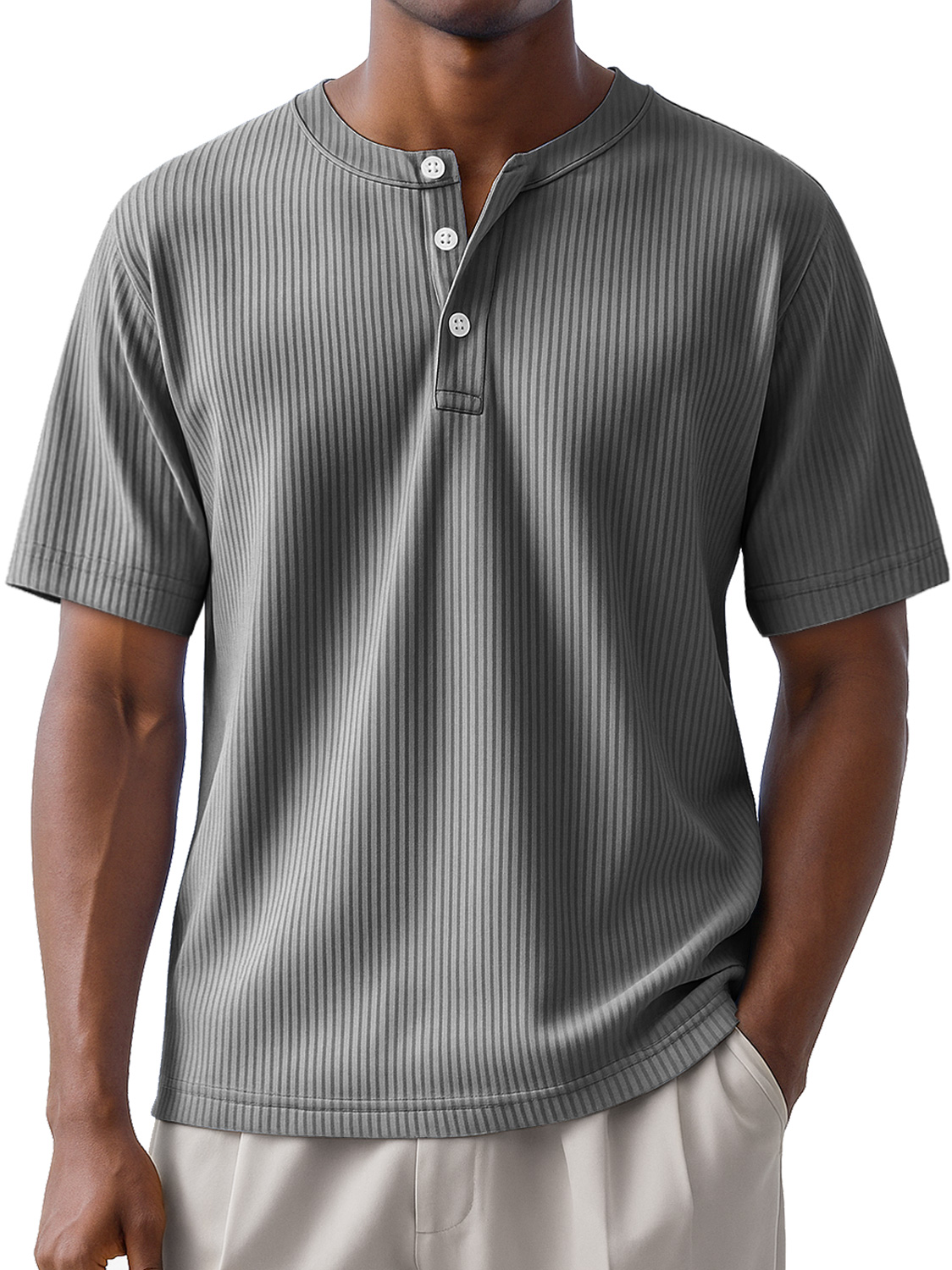Men's Daily Striped Casual Short Sleeve Henley Shirt