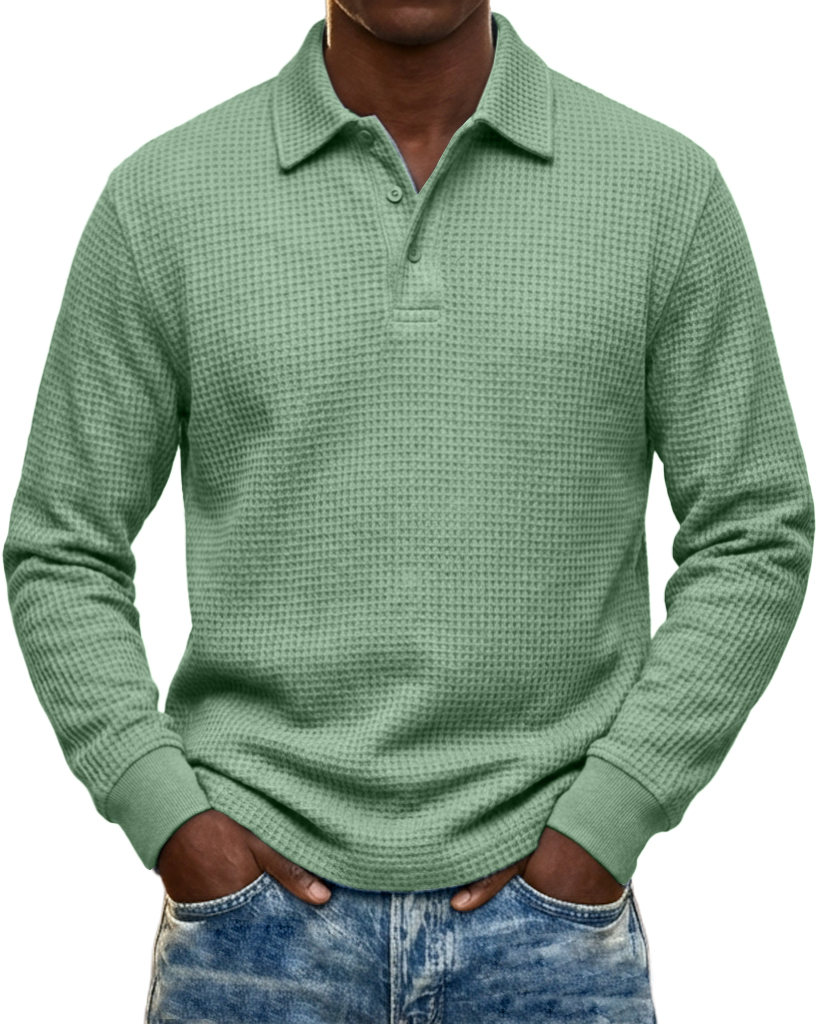 Men's Urban Casual Waffle Knit Everyday Long-Sleeve Polo Shirt