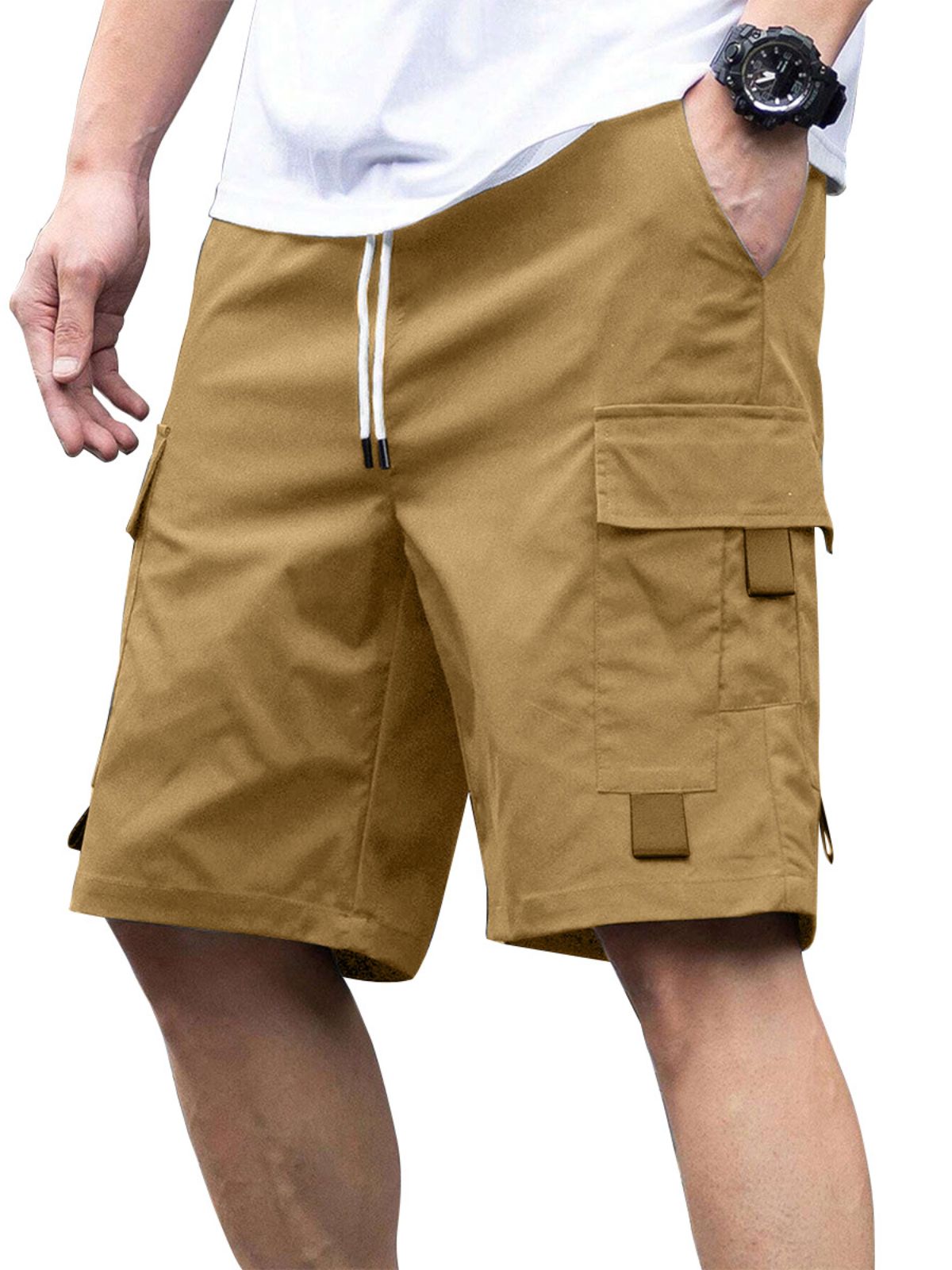 Men's Solid Color Multi-pocket Cargo Casual Shorts