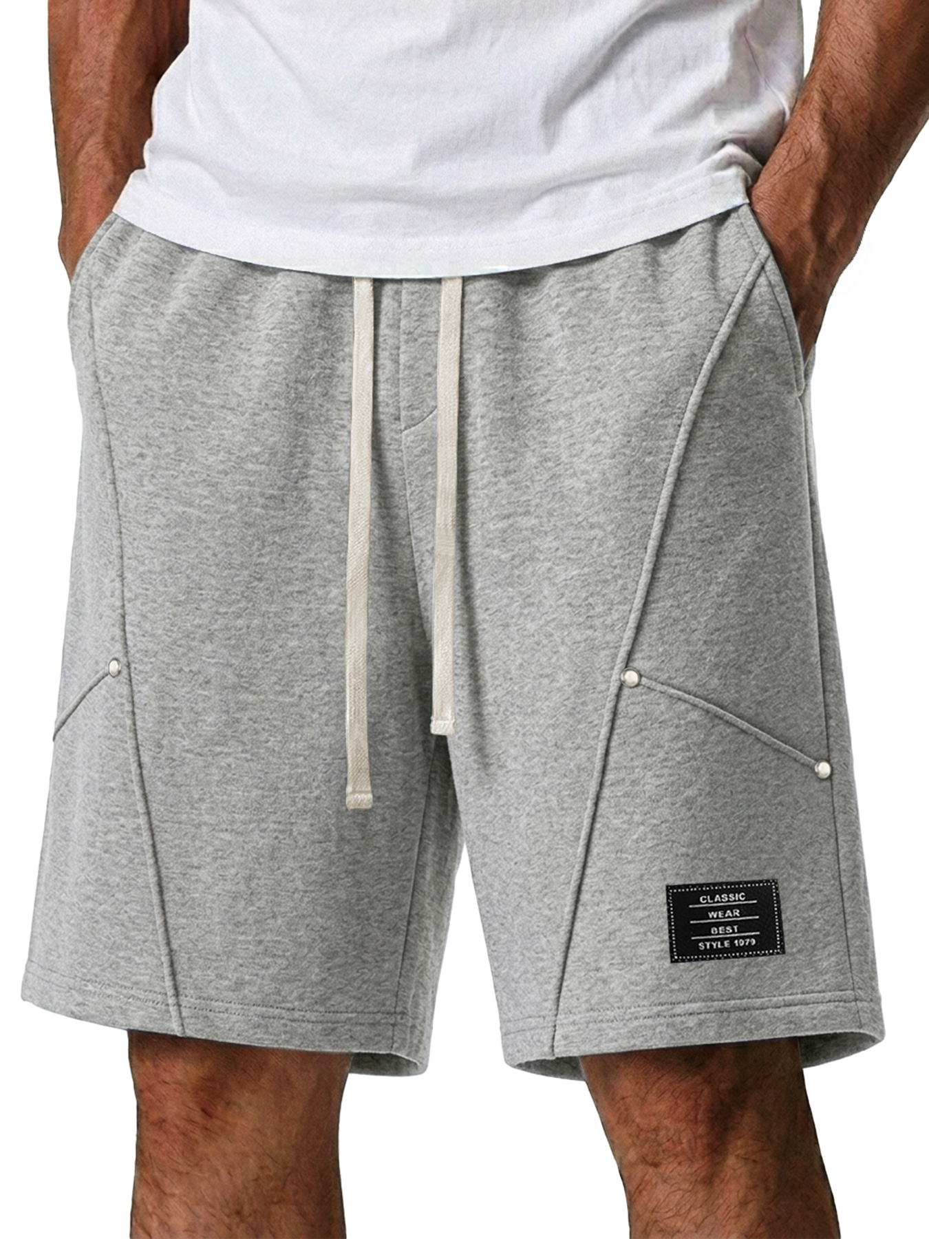 Men's Casual Deconstructed Design Embroidered Logo Loose Shorts