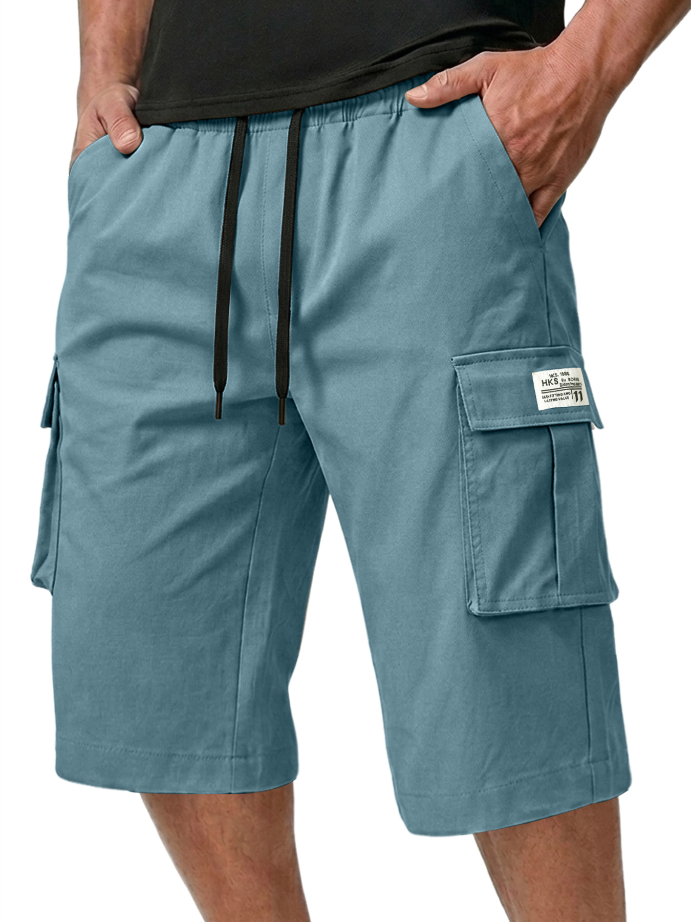 Men's Multi-pocket Embroidered Logo Casual Capri Cargo Shorts