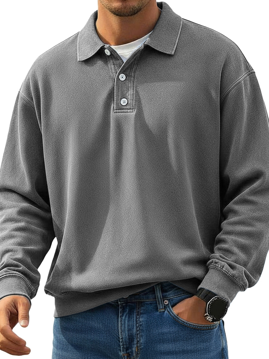 Men's Stylish Retro Lapel Long-sleeved Polo Shirt