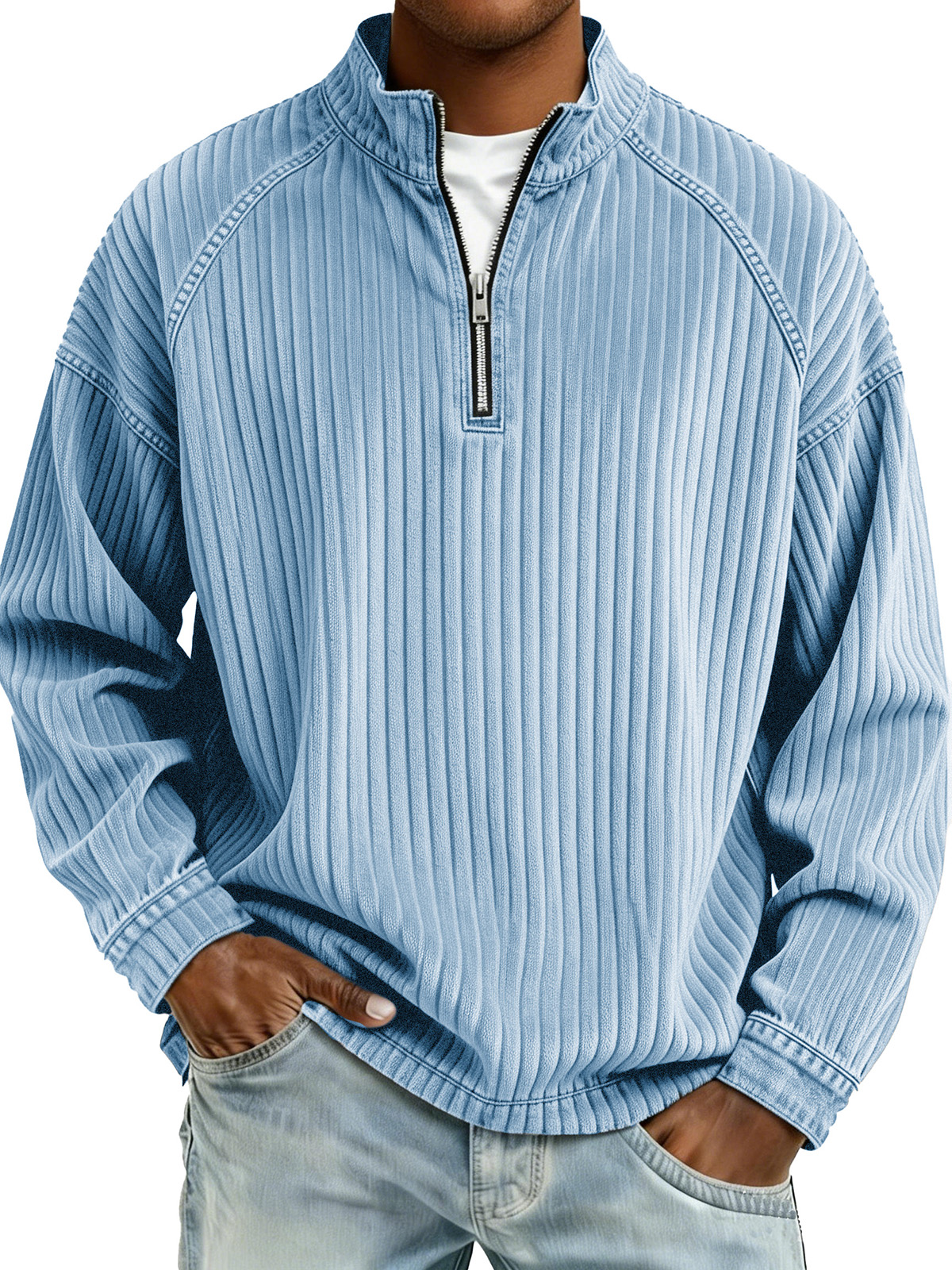 Fashionable Retro Strapless And Stand-collar Long-sleeved Top