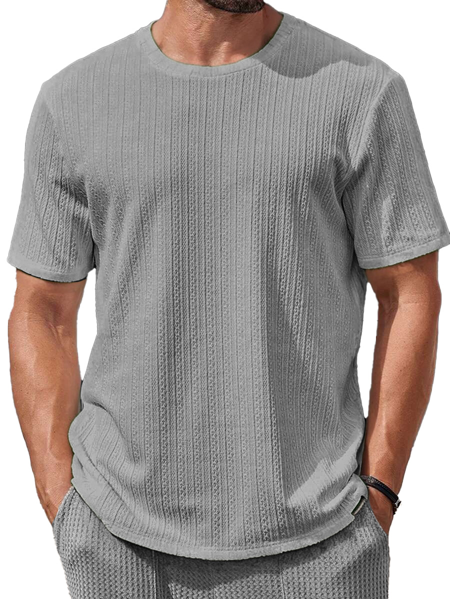 Men's Fashion Casual Jacquard Round Neck Short-sleeved T-shirt