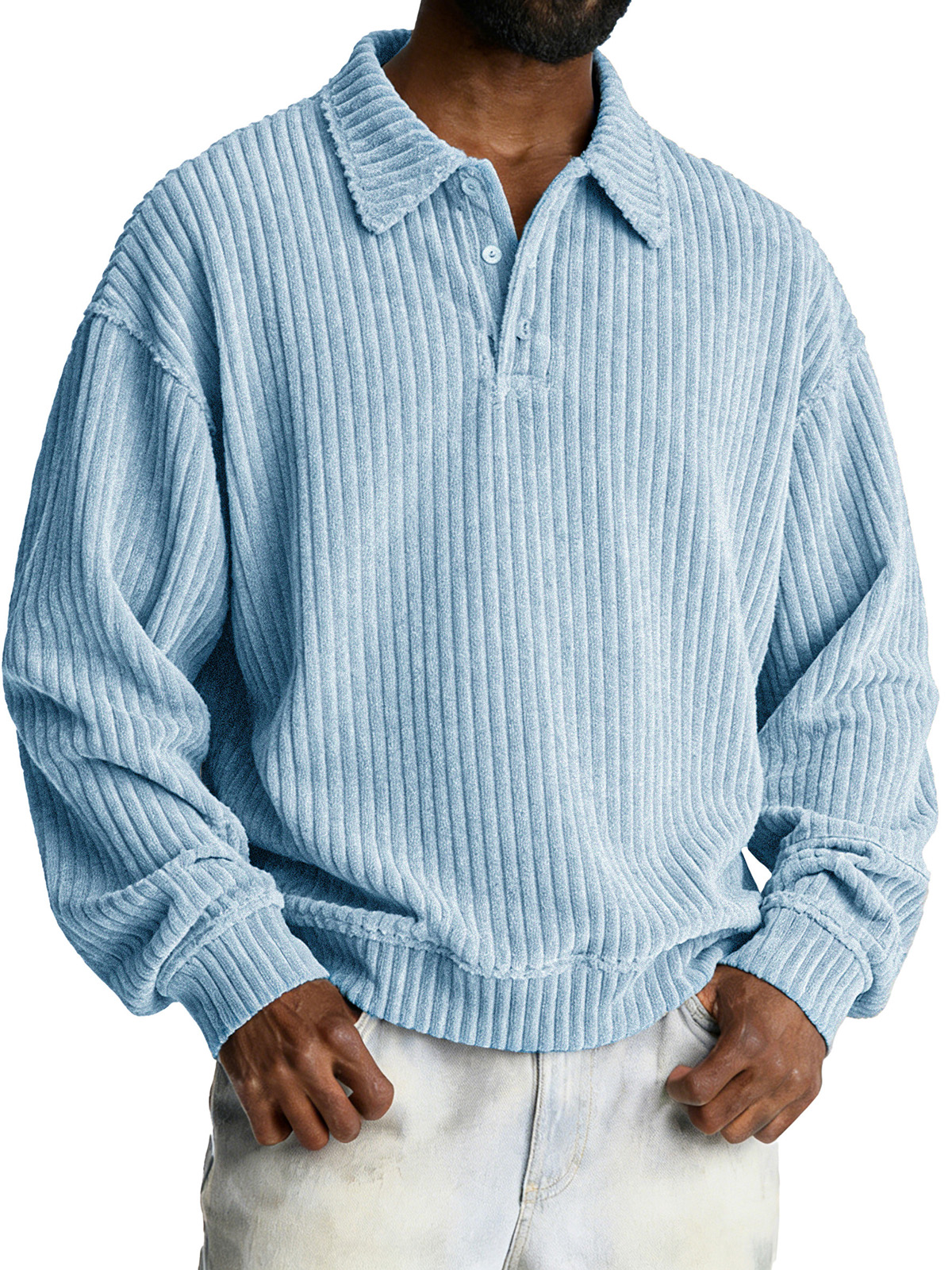 Fashionable Retro Loose Pit Strip Fabric Lapel Long-sleeved Polo Shirt