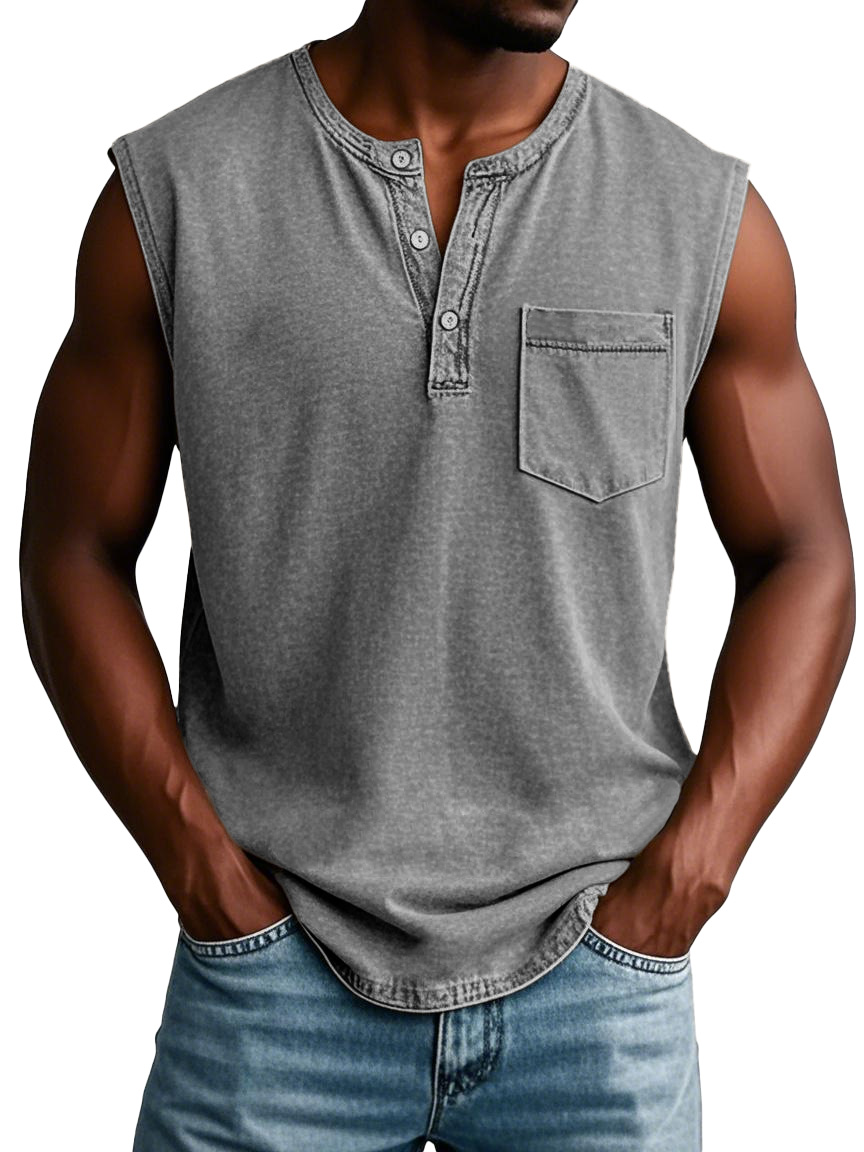 Men's Fashion Casual Retro Sports Pocket Sleeveless T-shirt