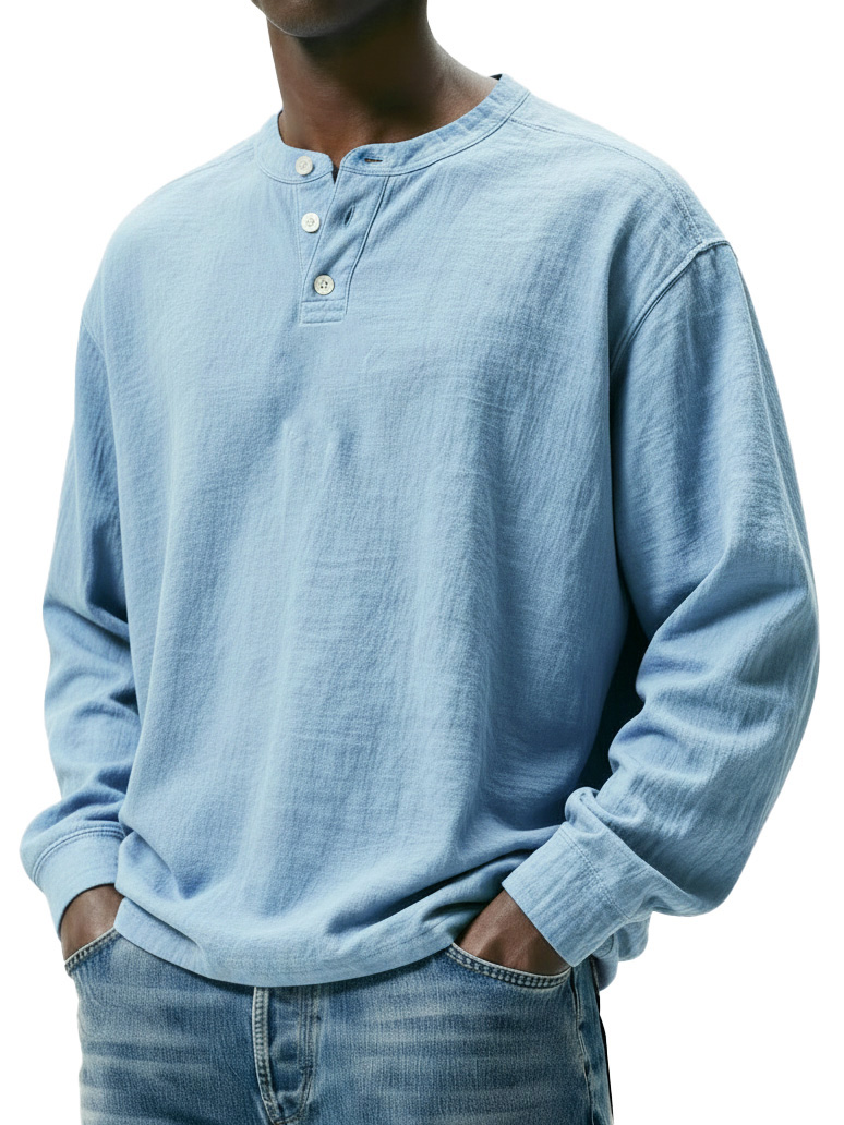 Men's Fashionable Casual Linen Fabric Long-sleeved Henley Shirt