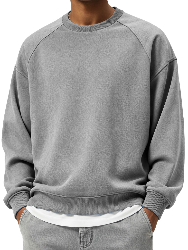 Men's Fashionable Sporty Distressed Long-Sleeve Crew Neck Sweatshirt