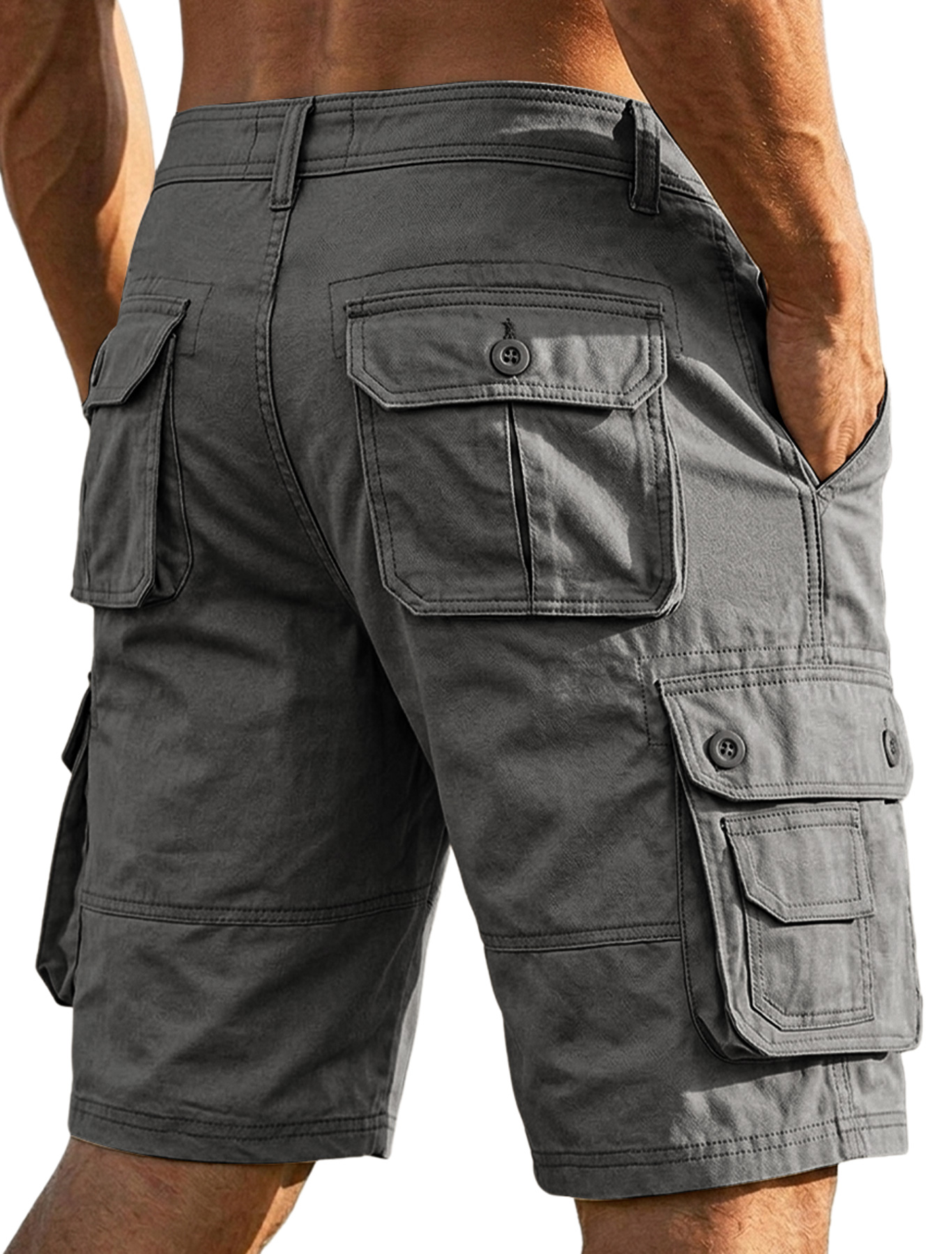 Men's 100% Cotton Basic Multi-Pocket Casual Cargo Shorts
