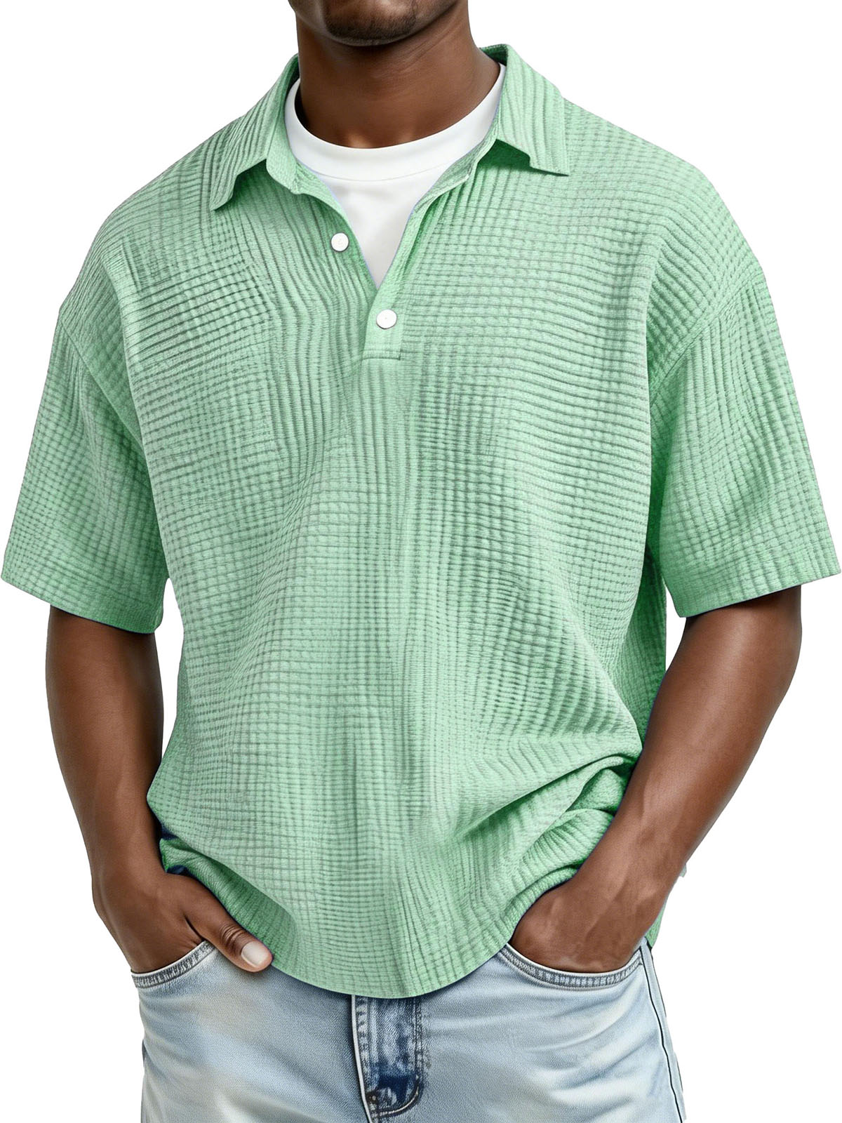 Men's Fashion Casual Pleated Fabric Short-Sleeve Polo Shirt