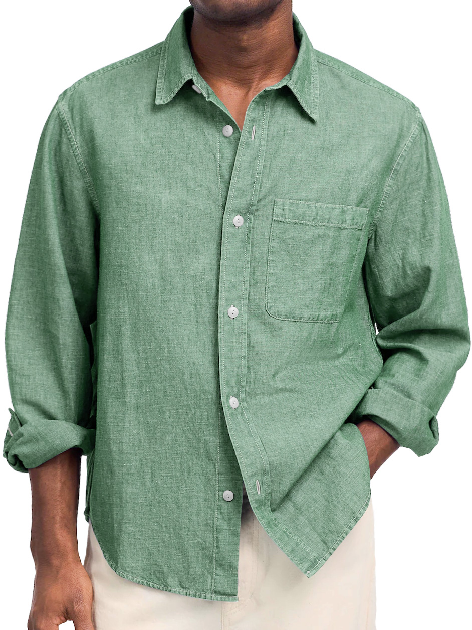 Men's Daily Comfortable Cotton And Linen Lapel Casual Long-sleeved Shirt