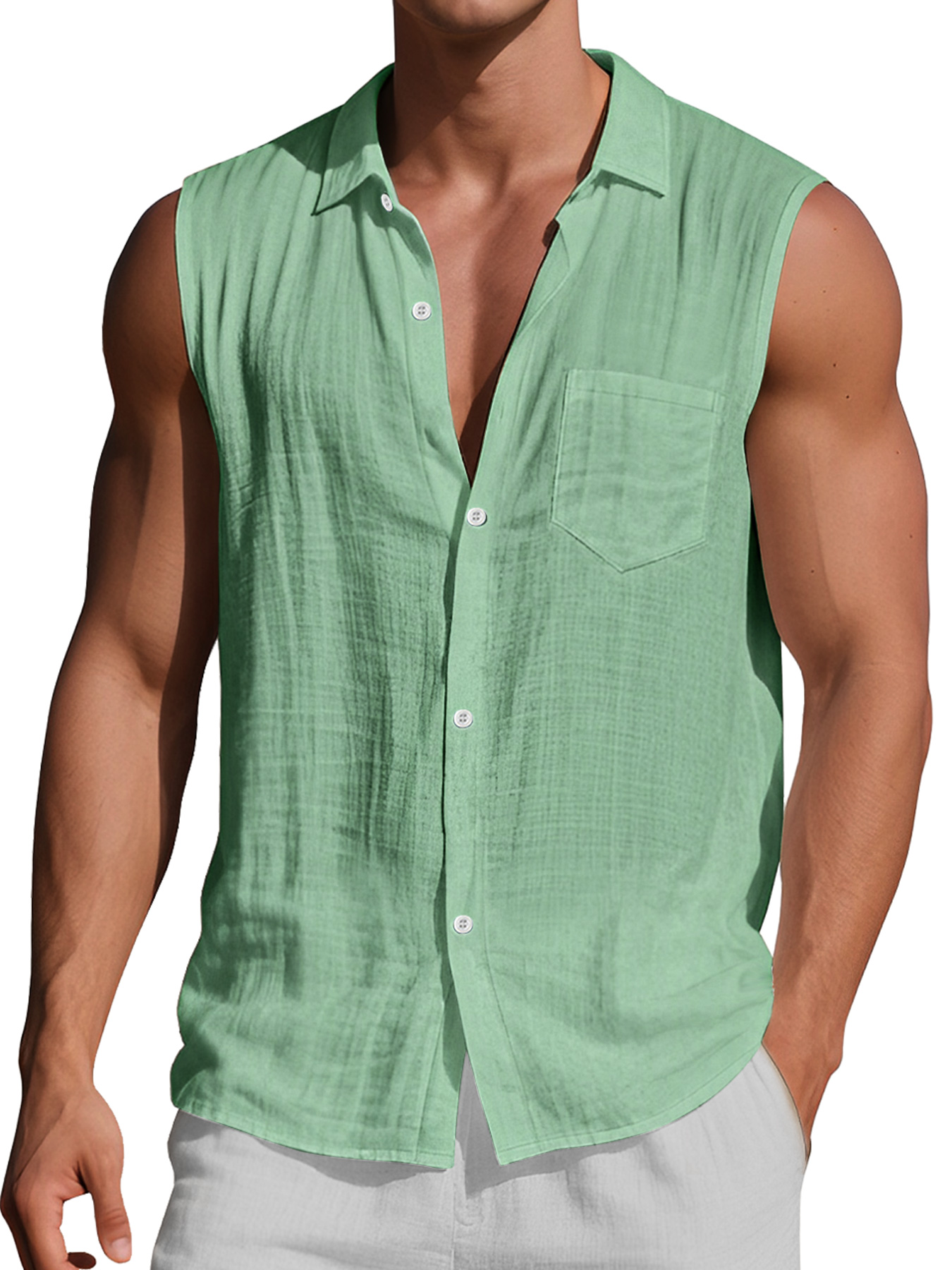 Men's Daily Casual Lapel Pocket Comfort Sleeveless Shirt