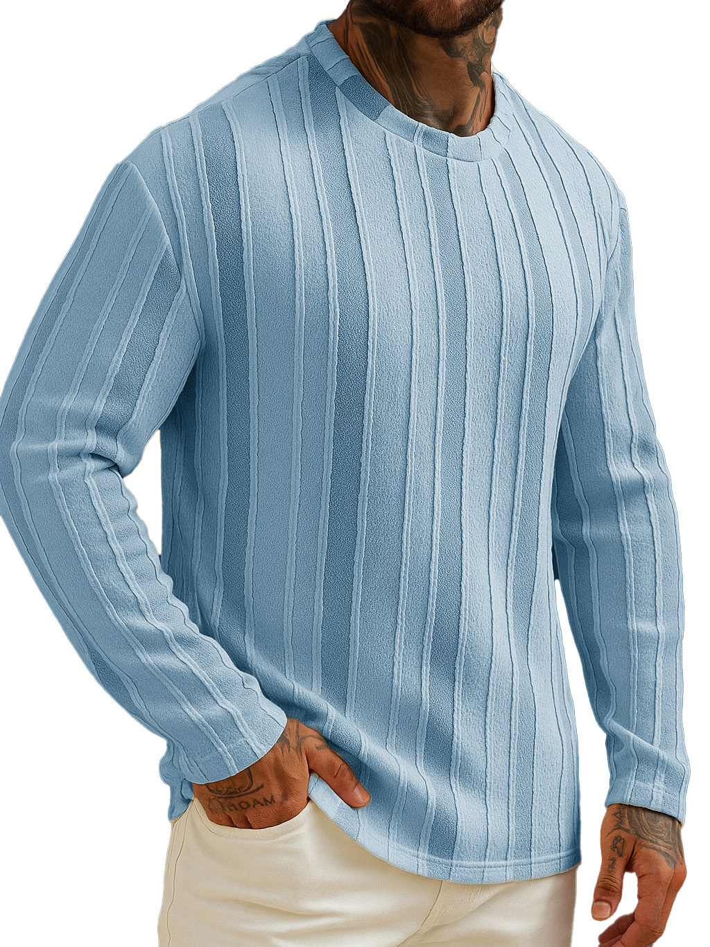 Men's Stylish Casual Striped Crew Neck Long-sleeved T-shirt