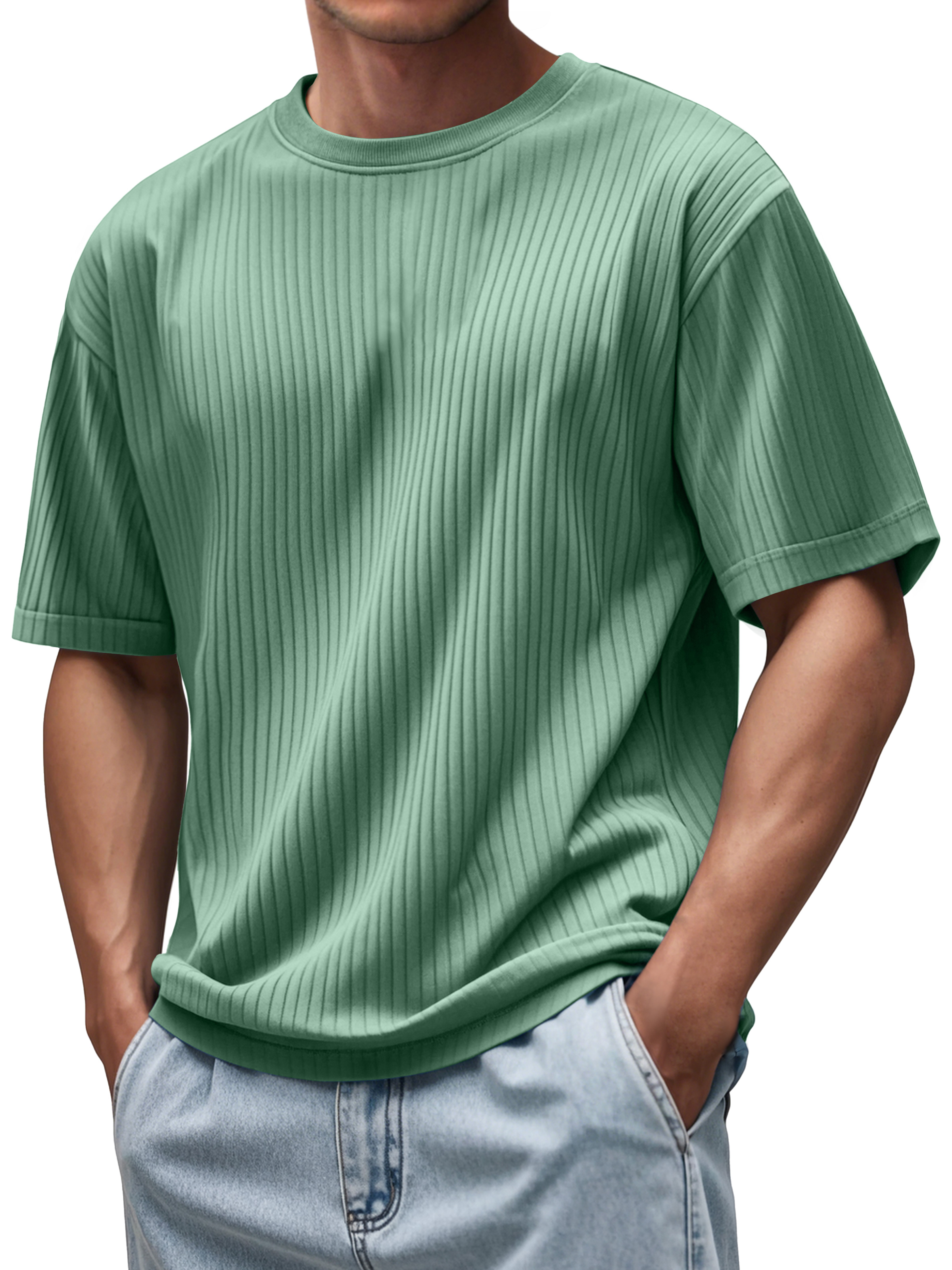 Men's Daily Round Neck Pitted Texture Casual Short-sleeved T-shirt
