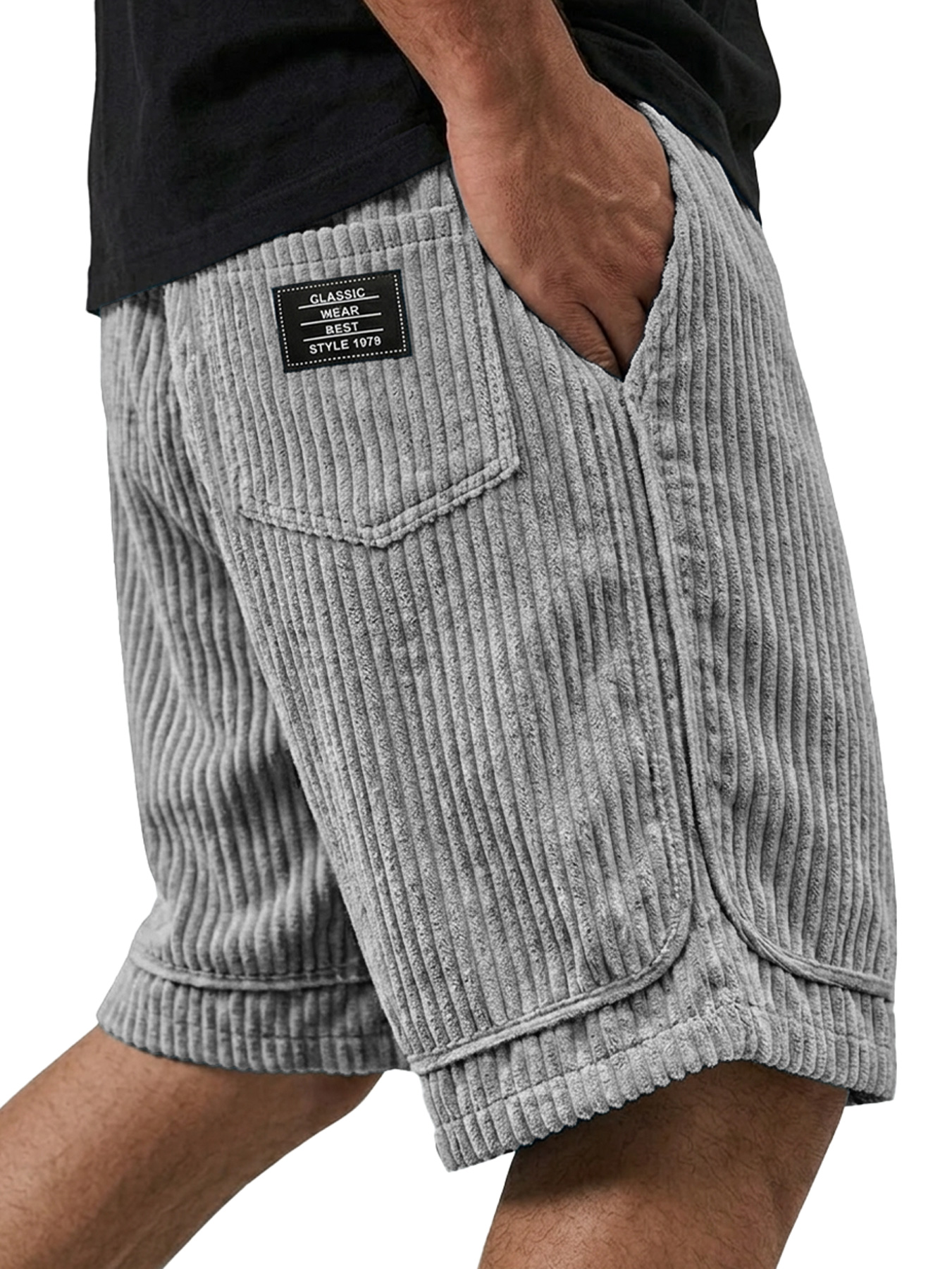 Men's Retro Corduroy Embroidered Logo Casual Loose Shorts