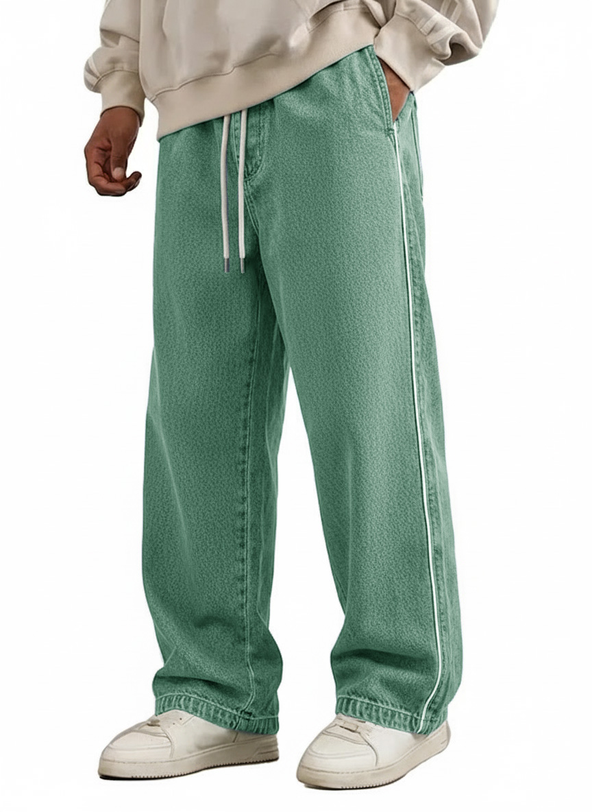 Men's Wear Retro Fashion Vintage Loose Pockets Elastic Waist Tether Pants