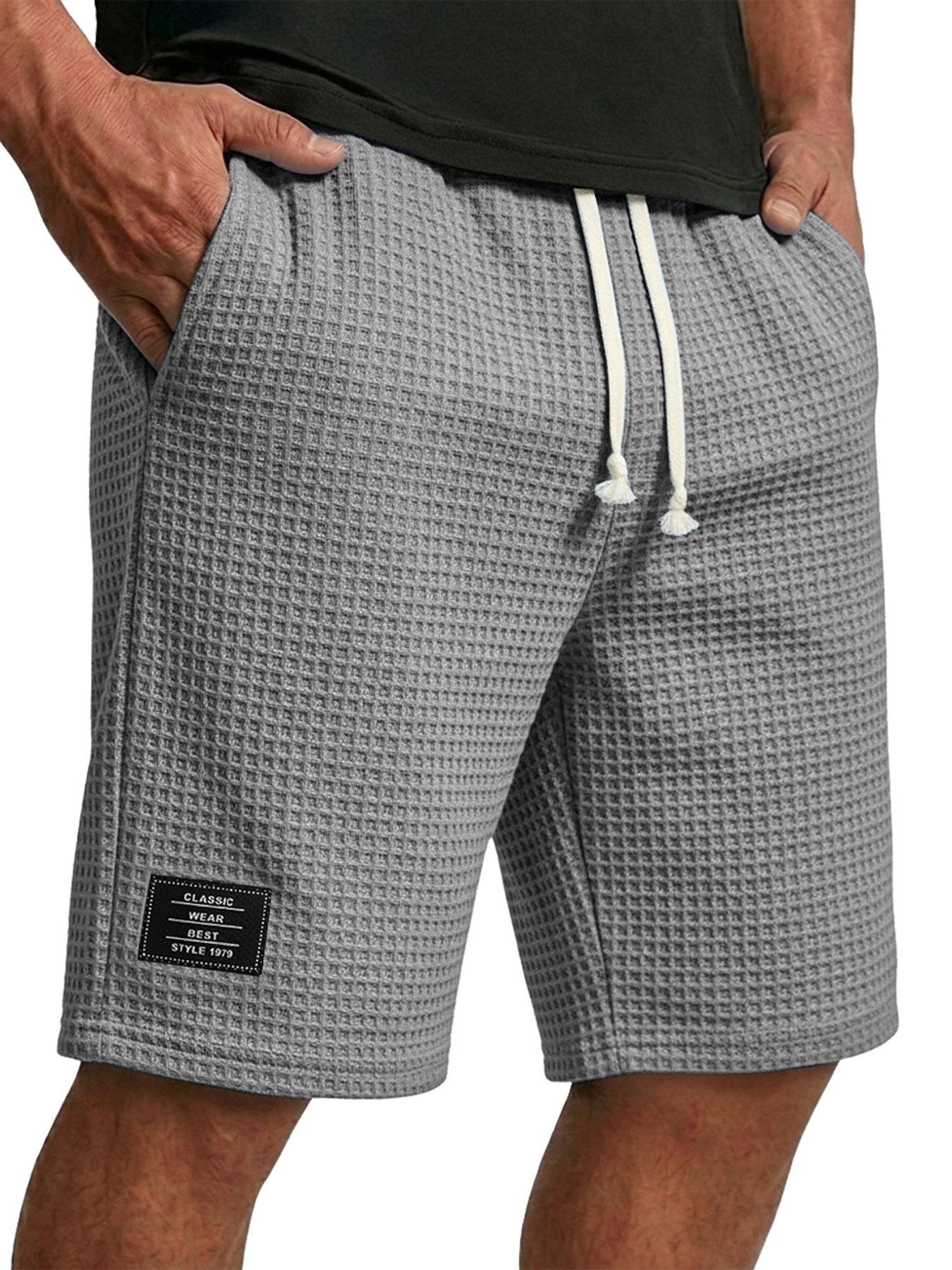 Men's Waffle Embroidered Logo Casual Loose Shorts