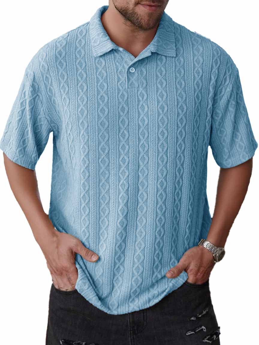 Men's Fashion Daily Casual Jacquard Fabric Lapel Short-sleeved Polo Shirt