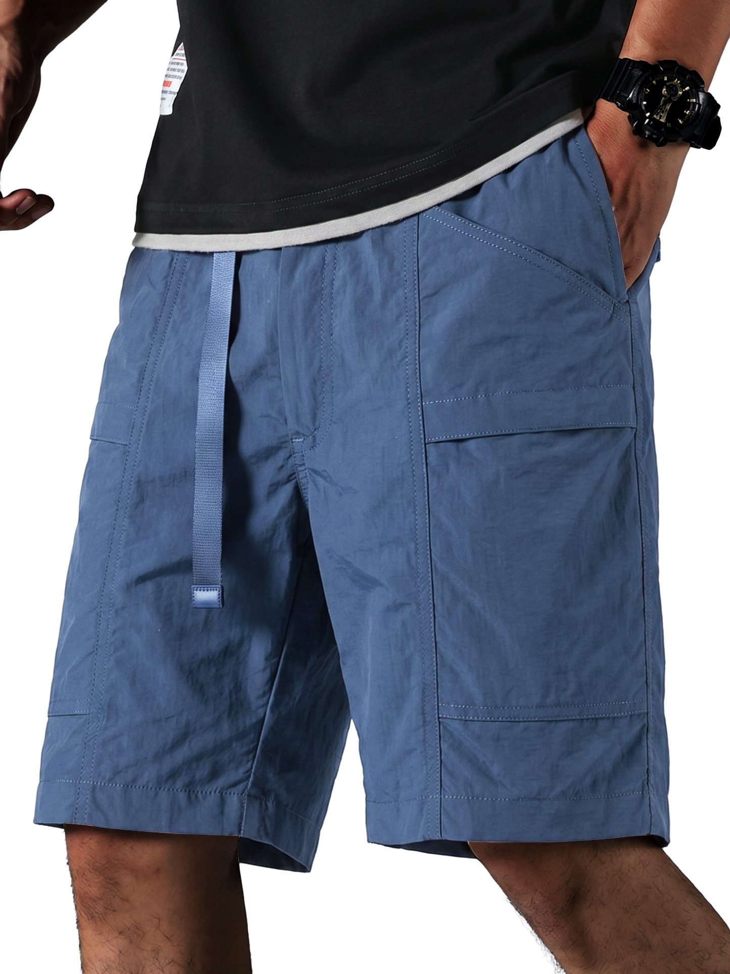 Men Tech Fabric Shorts with Zipper Pockets