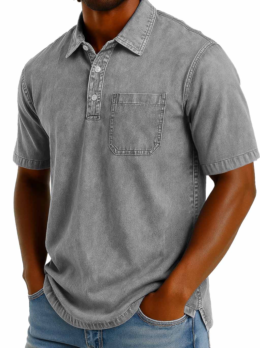 Men's Fashion Casual Retro Washed Short-sleeved Lapel Pocket Polo Shirt
