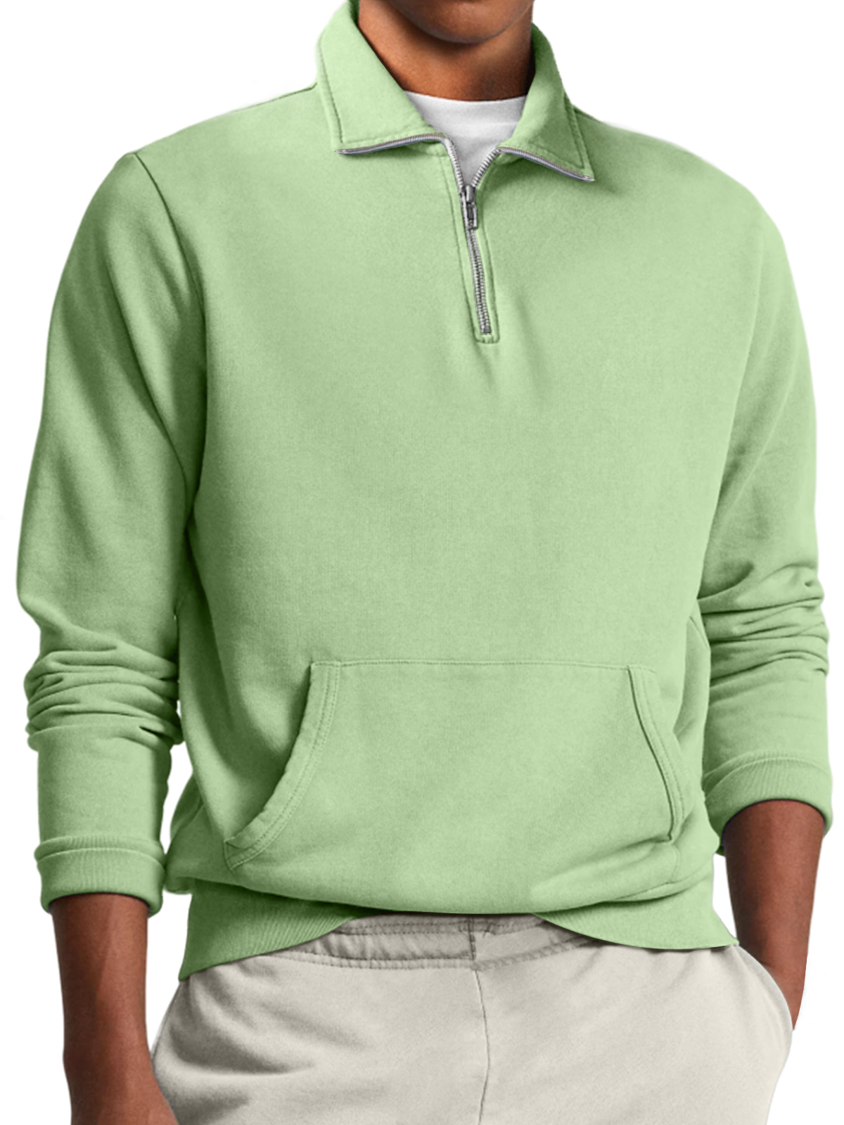 Men's Stand Collar Zipper Casual Loose Solid Color Sweatshirt