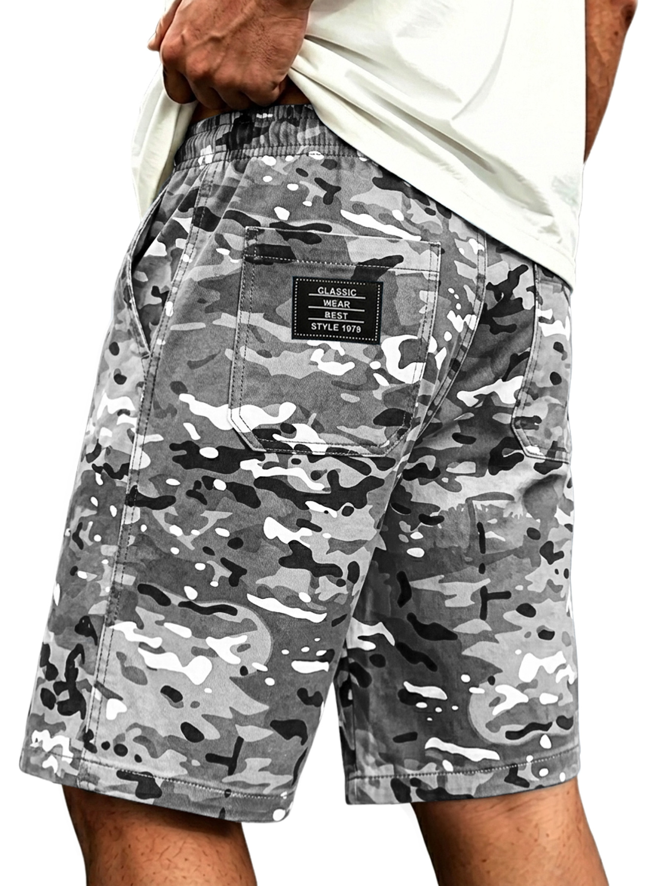 Men's Casual Camouflage Multi-Pocket Embroidered Logo Cargo Shorts
