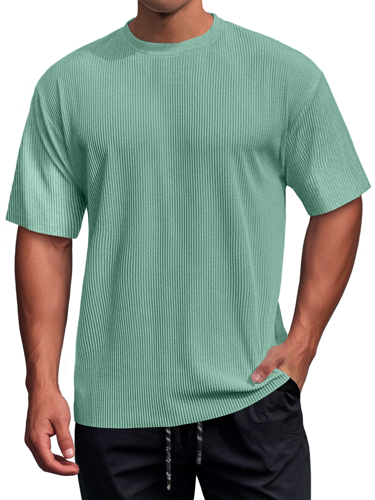 Men's Daily Round Neck Ribbed Texture Casual Short-sleeved T-shirt